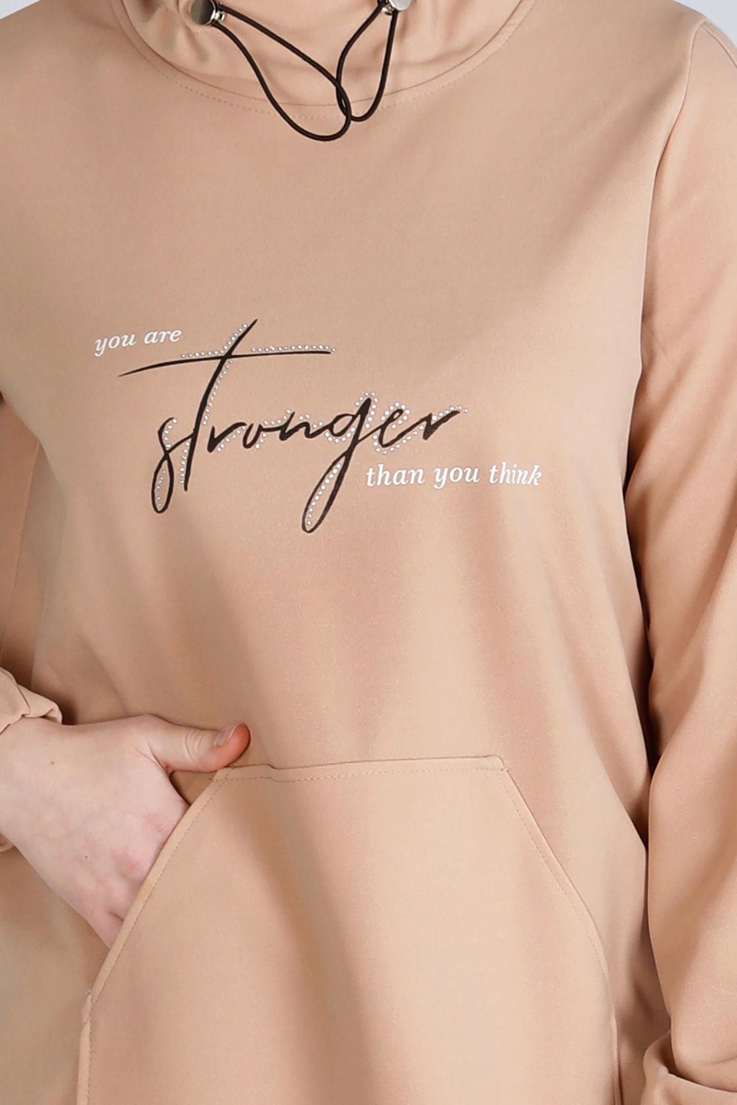 Tesettür giyim BEJ BASKILI EŞOFMAN TAKIMI 43365