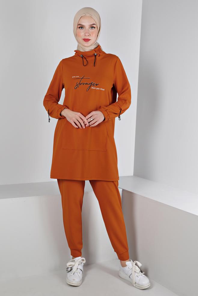 Hijab clothing ORANGE PRINTED TRACKSUIT SET 43365 - ALVİNA