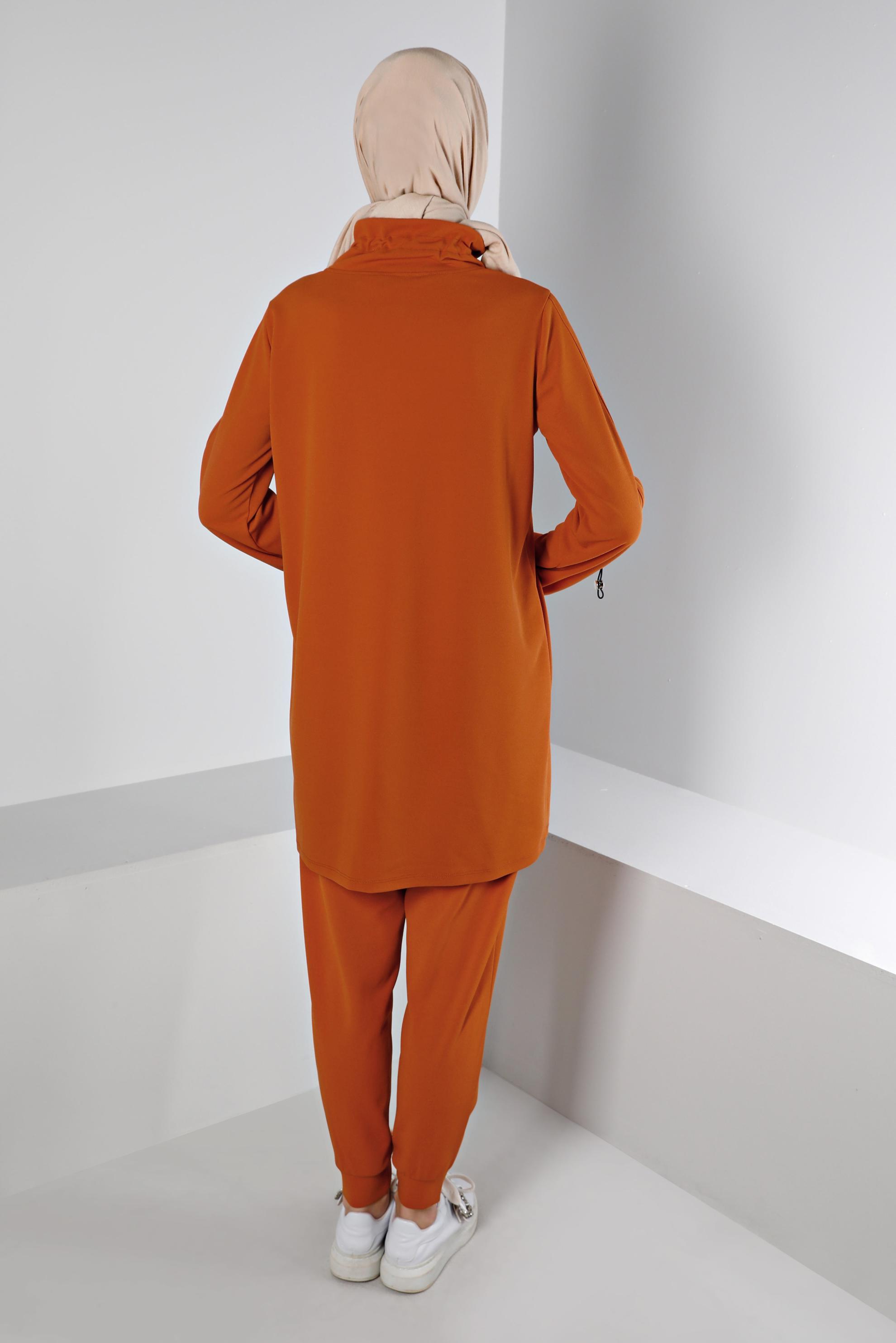 Vêtements hijab ORANGE ENSEMBLE SURVÊTEMENT 2 PIÈCES IMPRIMÉ COL SMOCKING 43365