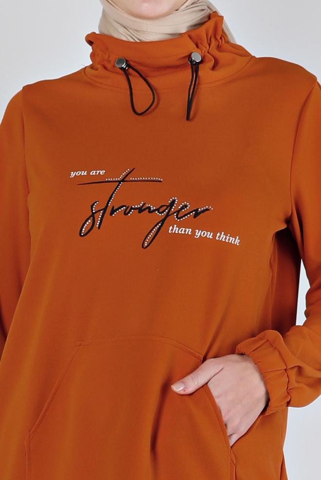 Hijab clothing ORANGE PRINTED TRACKSUIT SET 43365 - ALVİNA