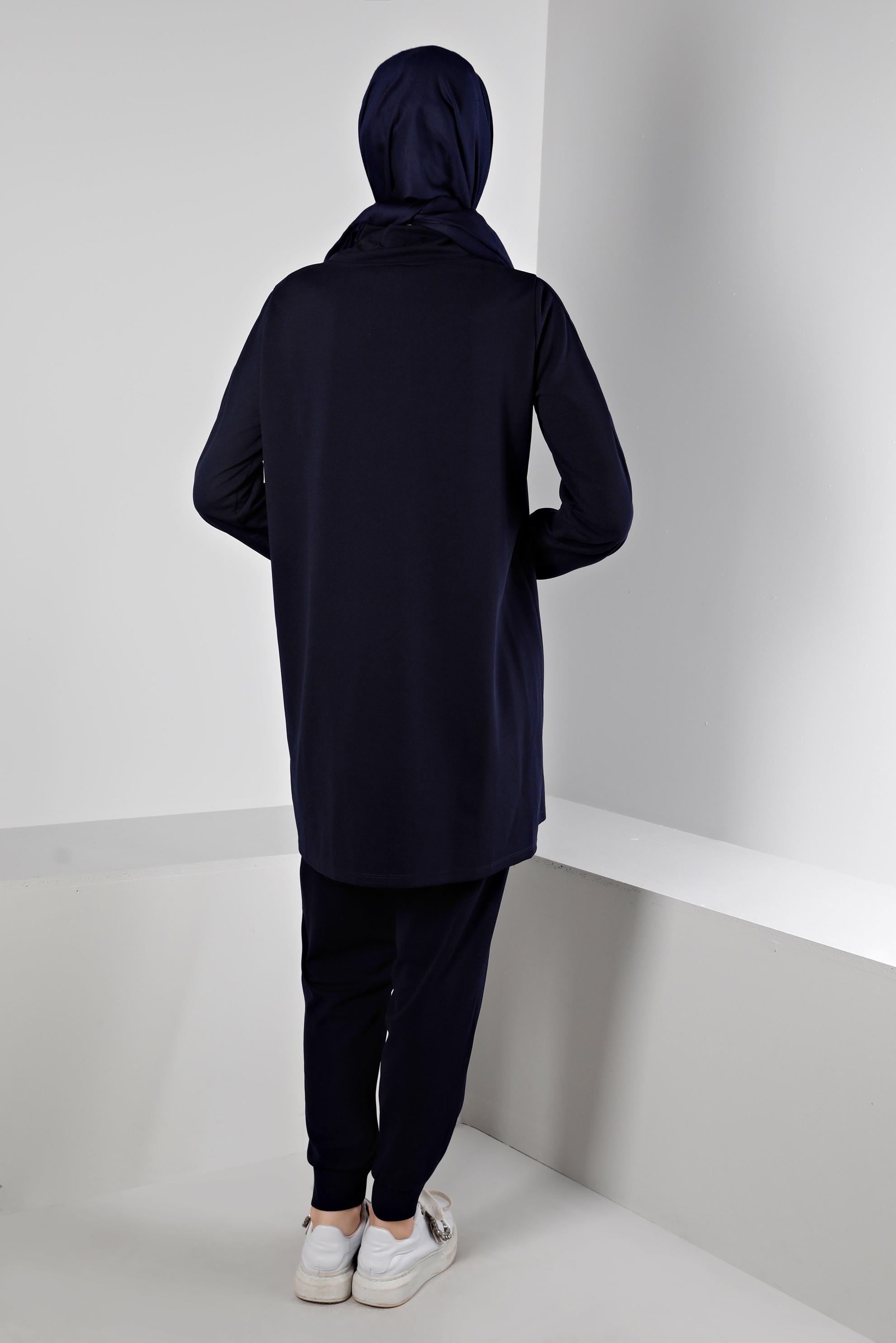 Hijab clothing NAVY BLUE SMOCKING COLLAR PRINTED 2-PIECE TRACKSUIT SET 43365