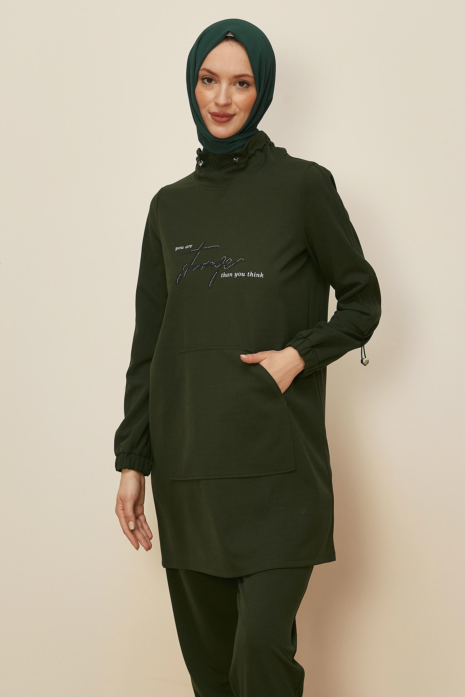 Tesettür giyim HAKİ BASKILI EŞOFMAN TAKIMI 43365