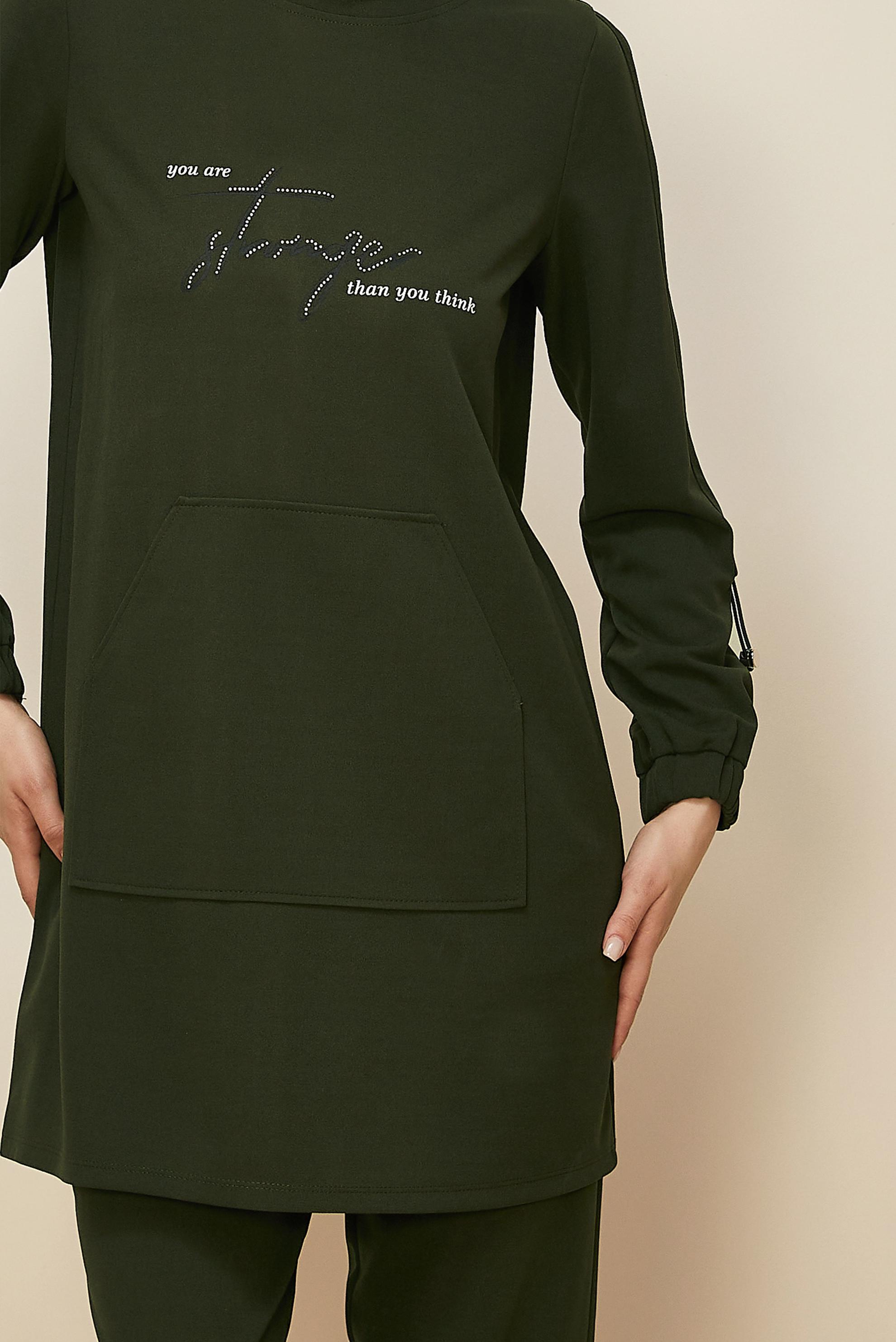 Tesettür giyim HAKİ BASKILI EŞOFMAN TAKIMI 43365