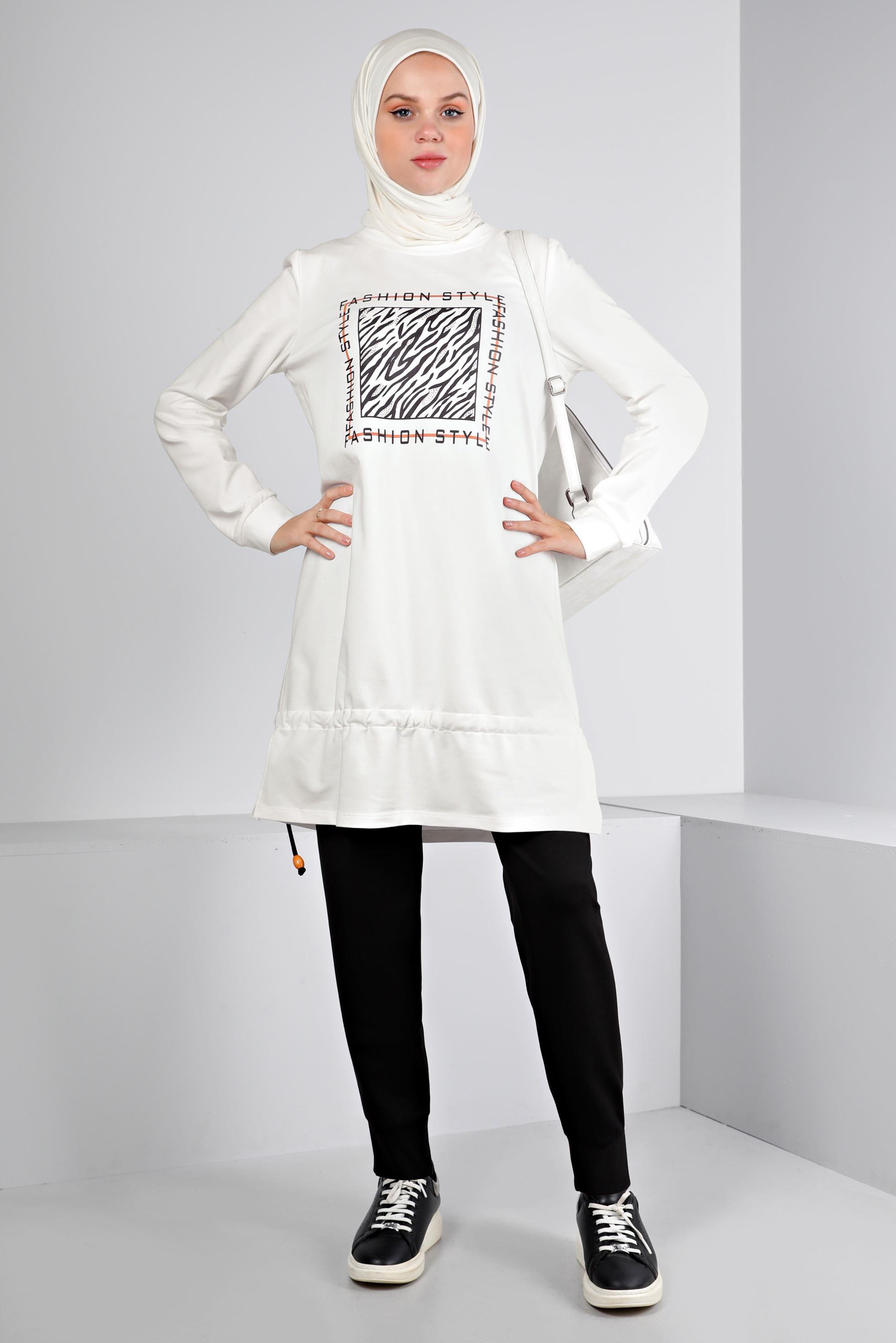 Hijab clothing WHITE SLOGAN DETAIL 2-PIECE TRACKSUIT SET 43369