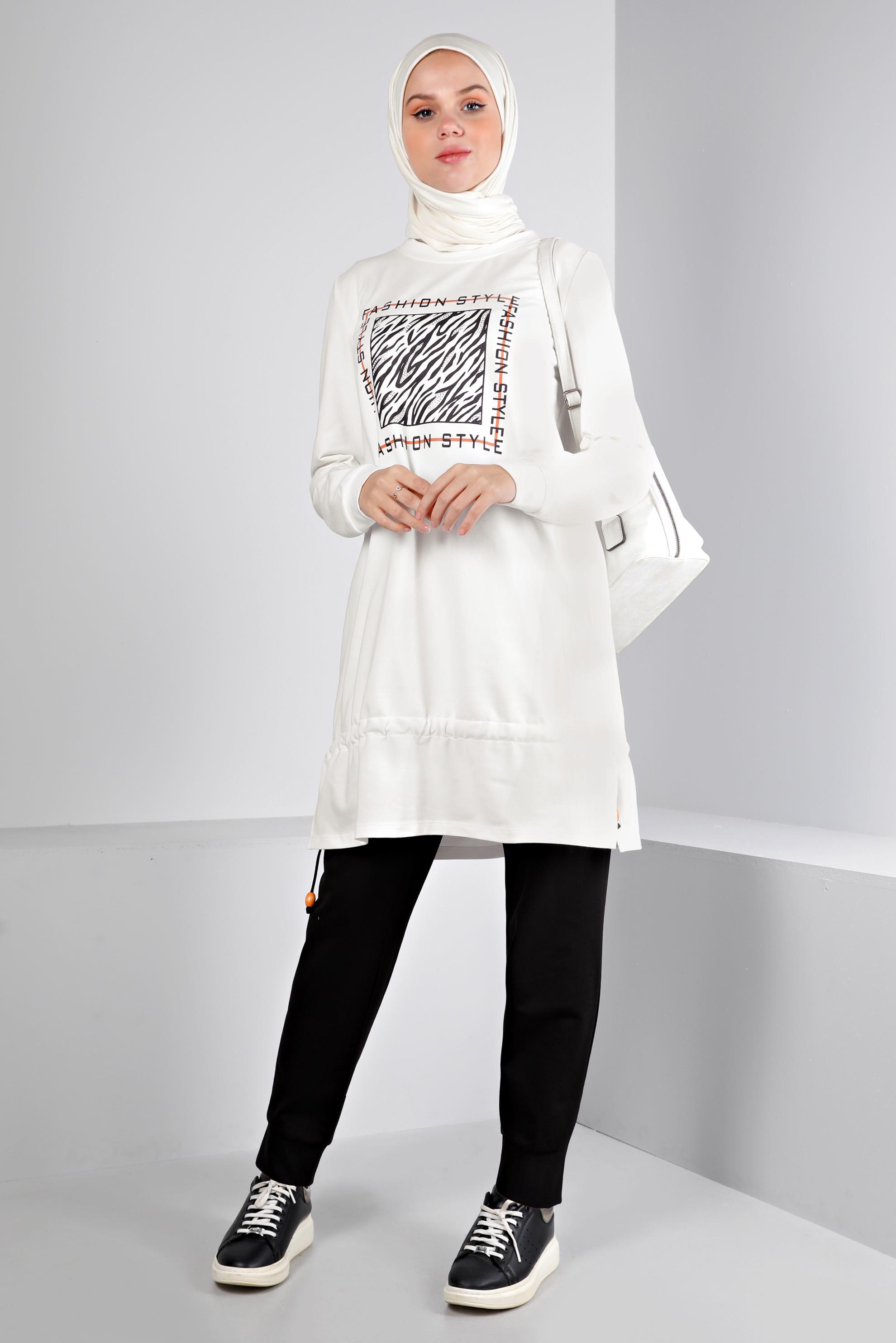 Hijab clothing WHITE SLOGAN DETAIL 2-PIECE TRACKSUIT SET 43369