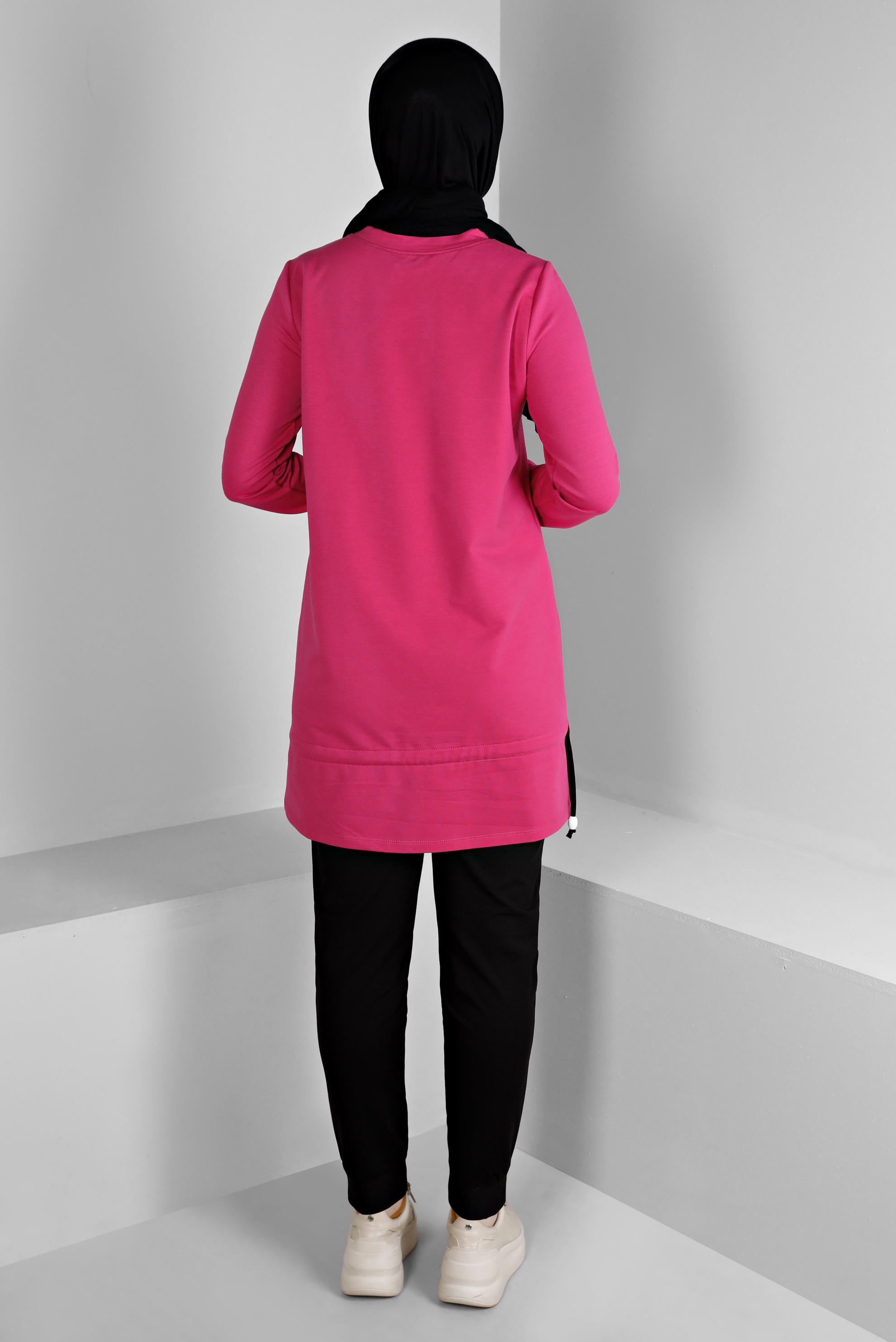 Vêtements hijab FUCHSIA ENSEMBLE DE SURVÊTEMENT 2 PIÈCES À SLOGAN 43369 