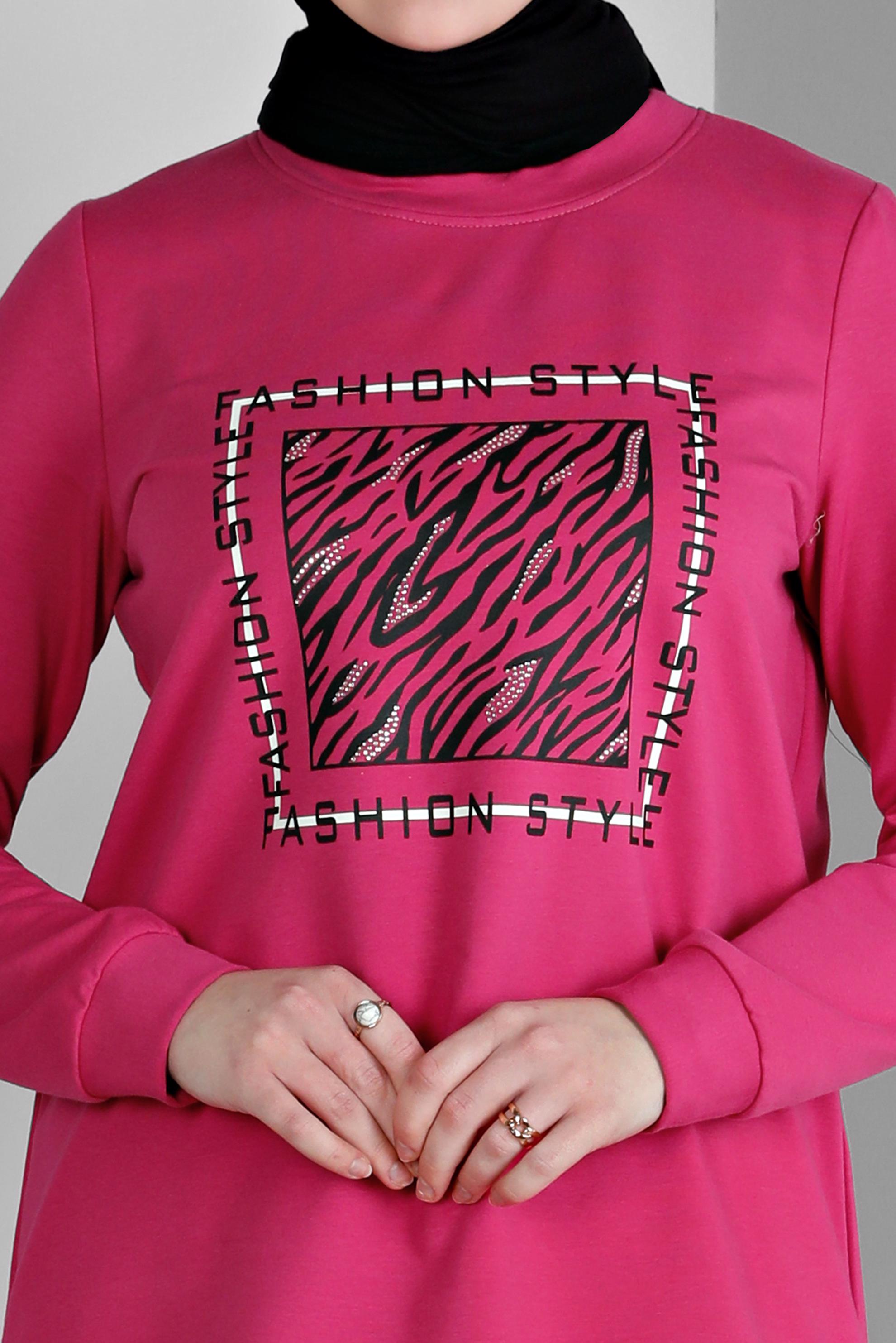 Vêtements hijab FUCHSIA ENSEMBLE DE SURVÊTEMENT 2 PIÈCES À SLOGAN 43369 