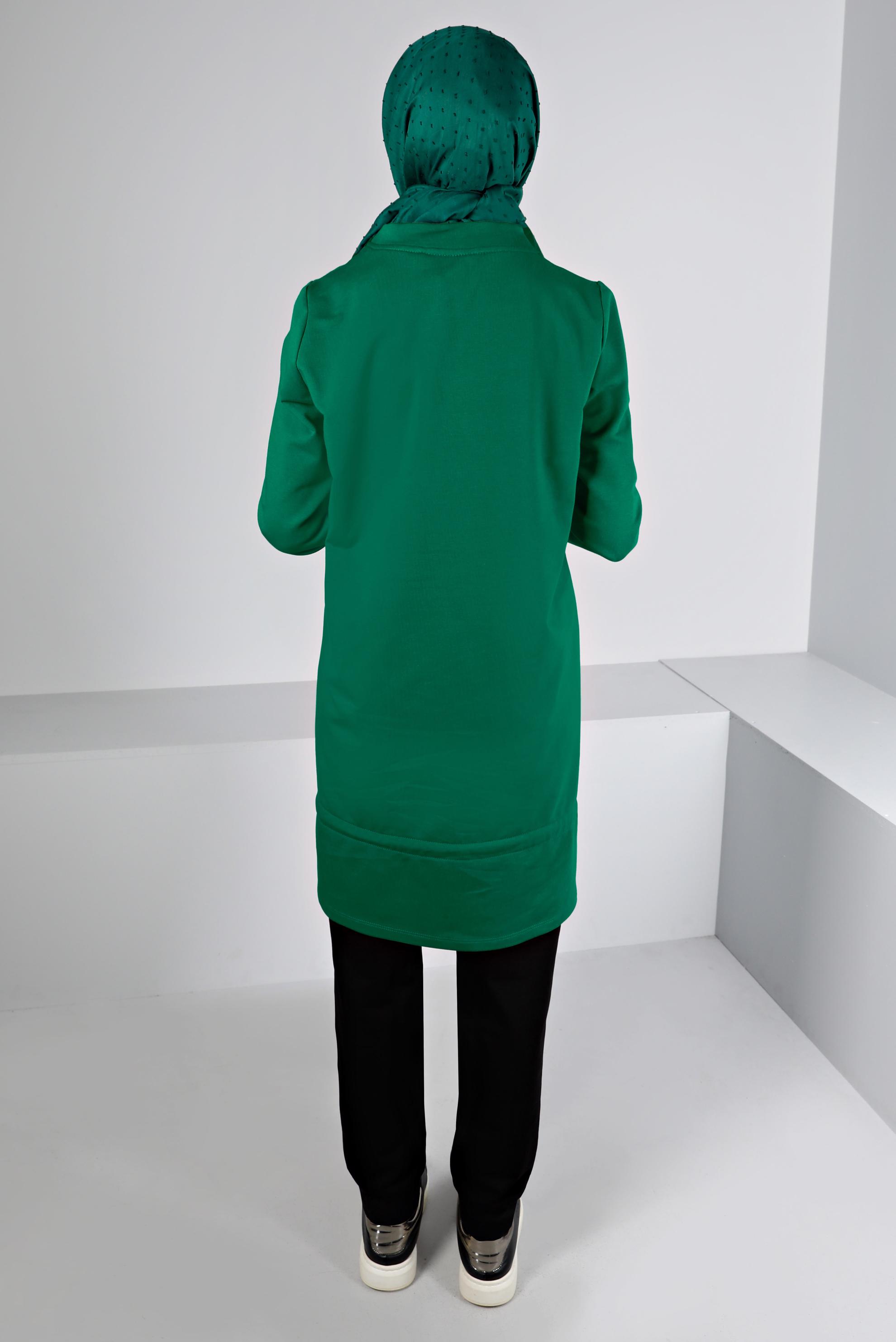 Hijab clothing GREEN SLOGAN DETAIL 2-PIECE TRACKSUIT SET 43369