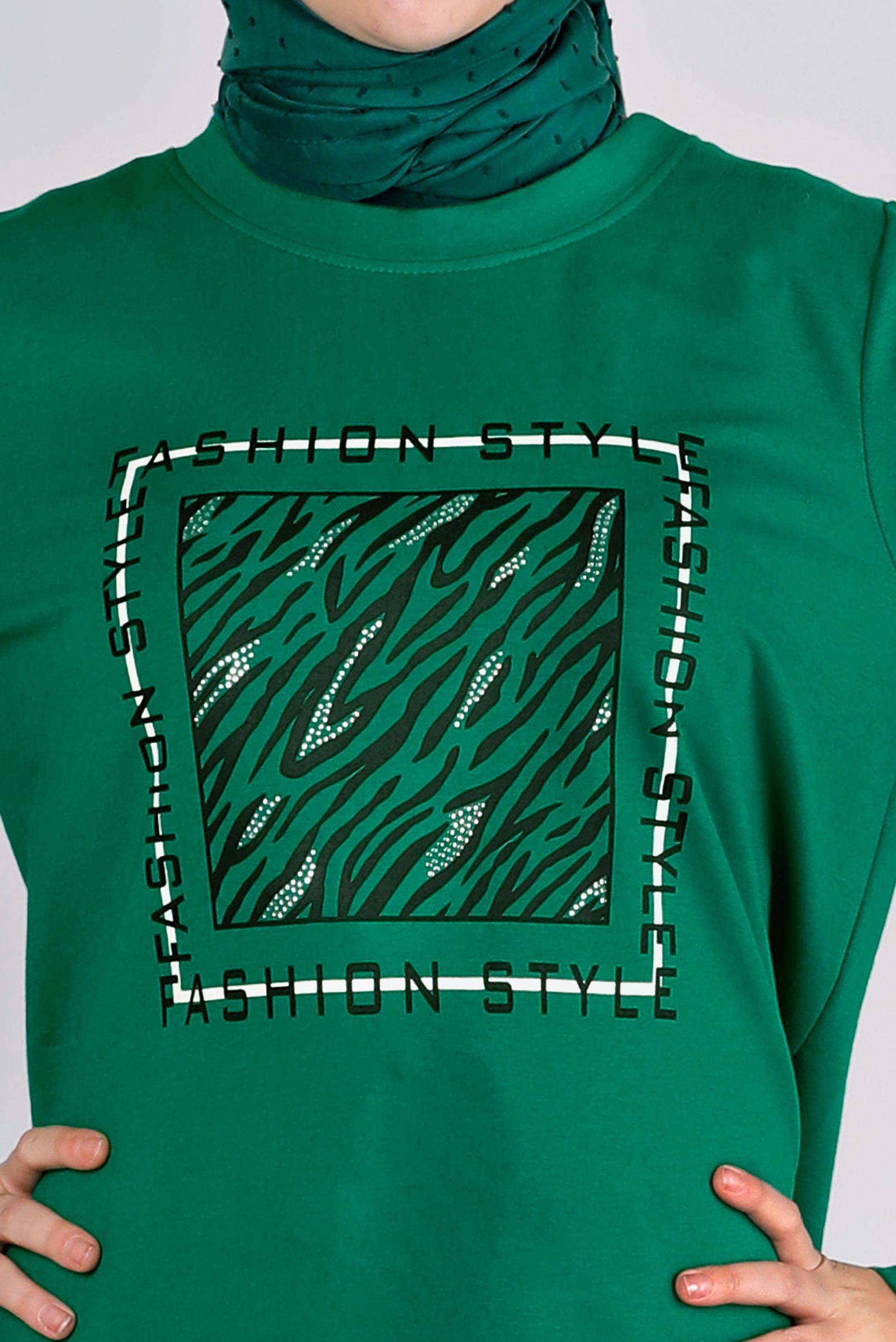 Hijab clothing GREEN SLOGAN DETAIL 2-PIECE TRACKSUIT SET 43369