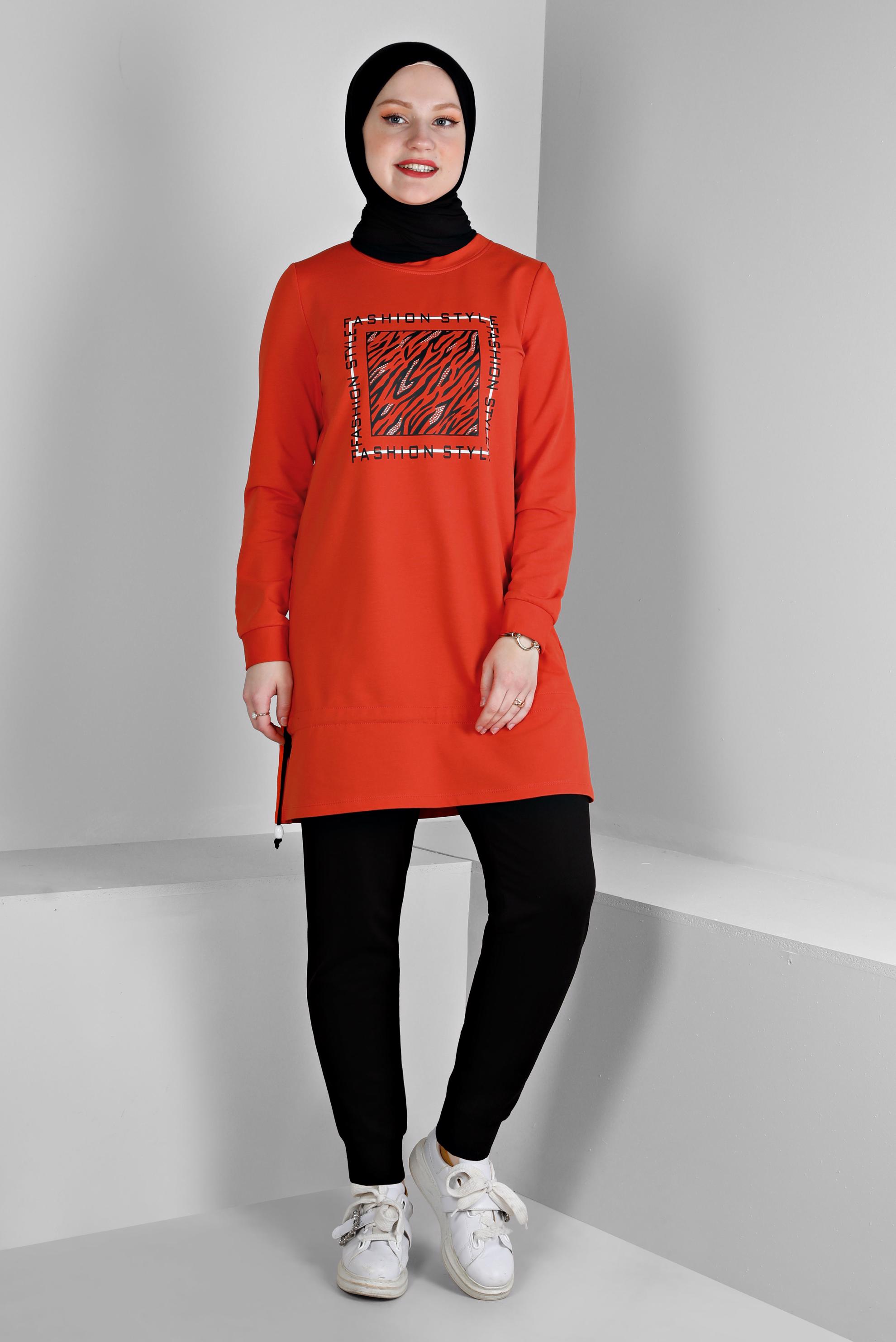 Vêtements hijab ROUGE ENSEMBLE DE SURVÊTEMENT 2 PIÈCES À SLOGAN 43369 