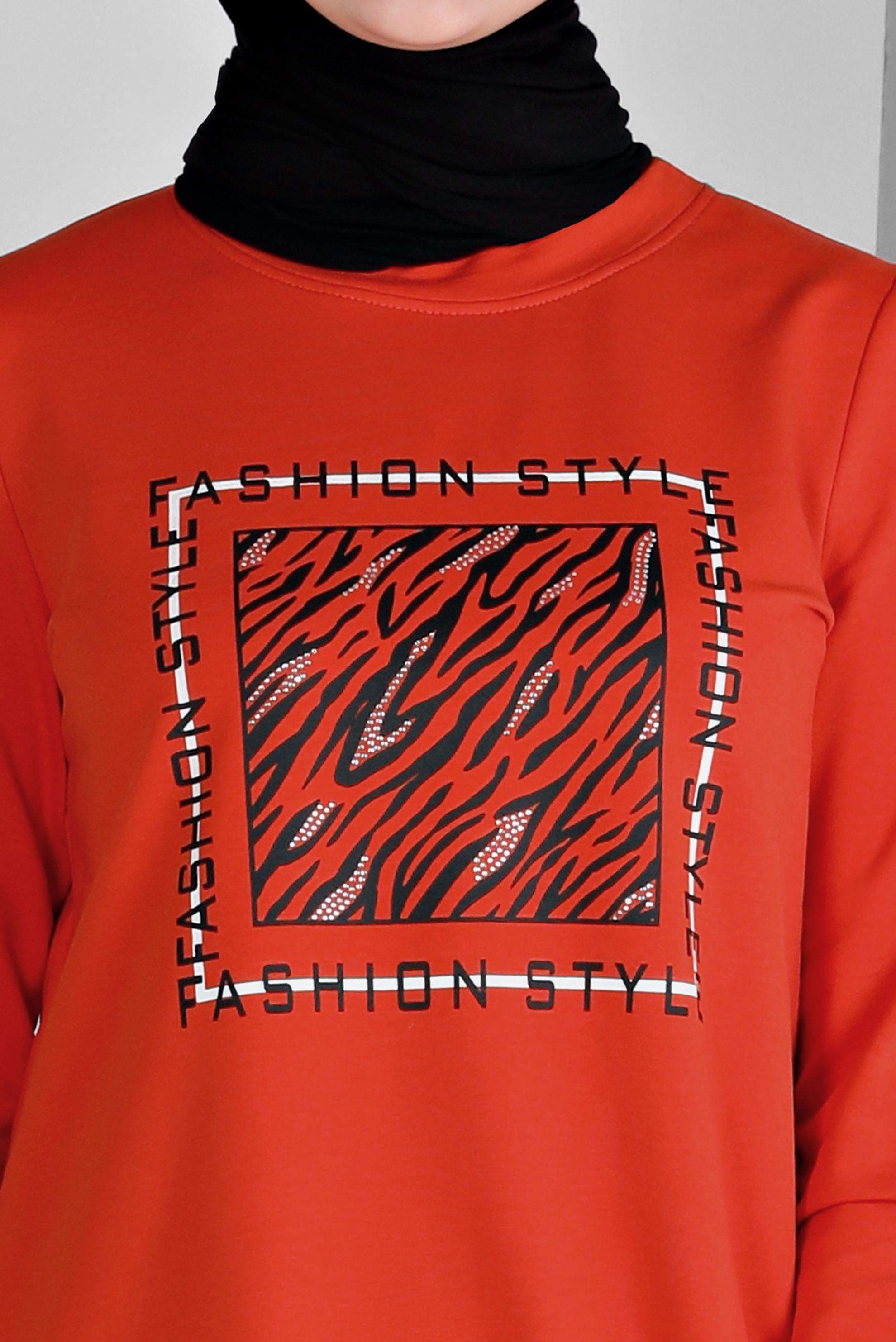 Vêtements hijab ROUGE ENSEMBLE DE SURVÊTEMENT 2 PIÈCES À SLOGAN 43369 