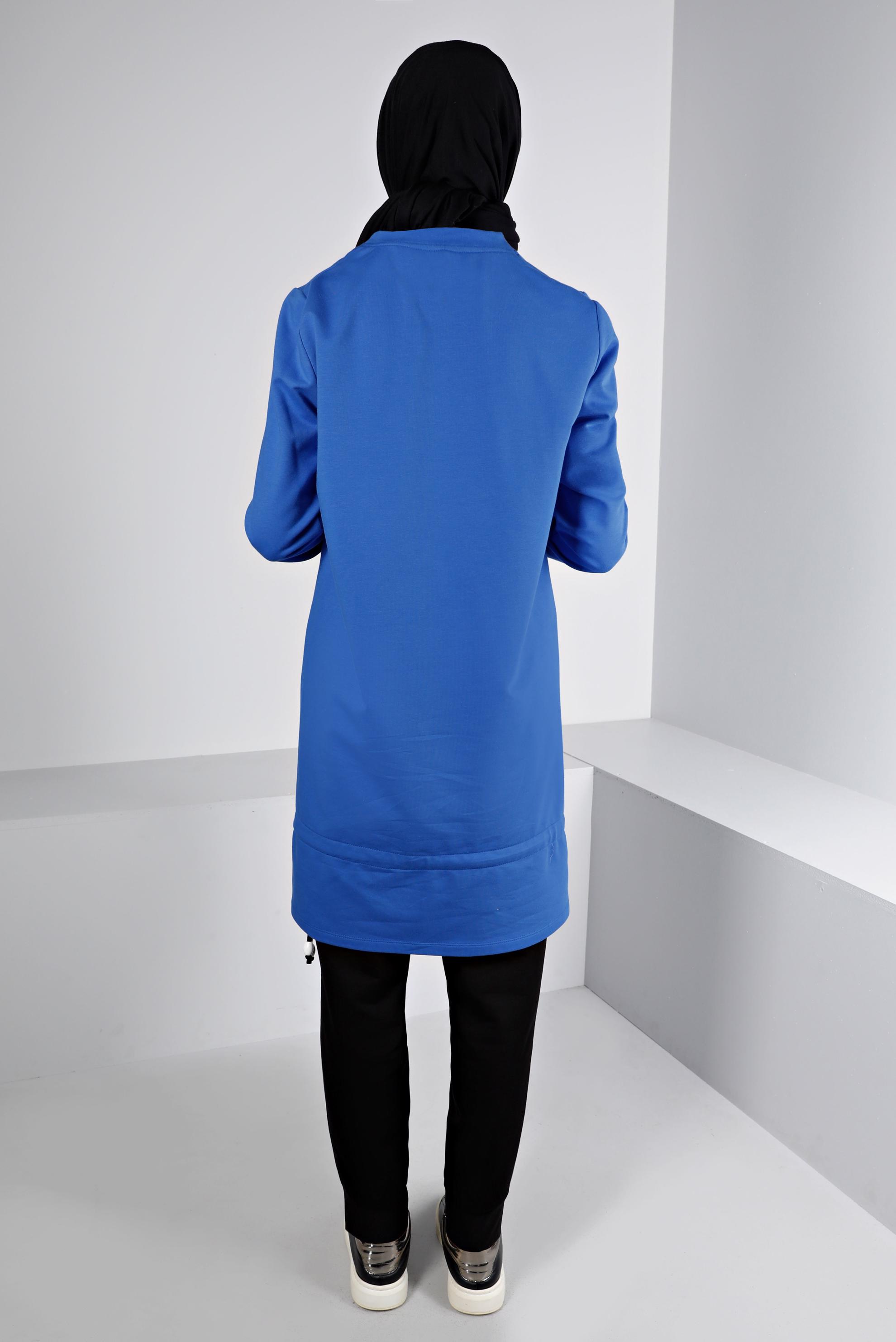 Vêtements hijab BLEU ENSEMBLE DE SURVÊTEMENT 2 PIÈCES À SLOGAN 43369 