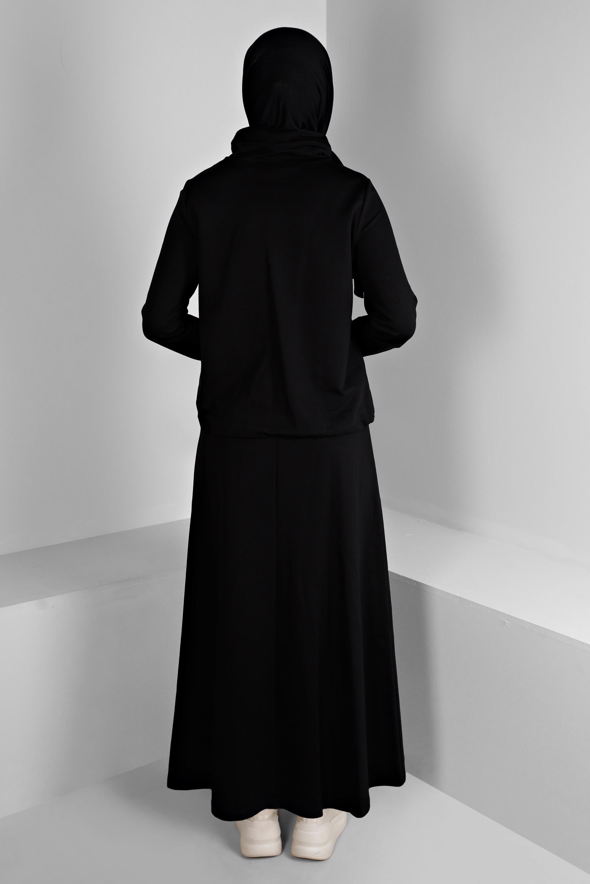 Vêtements hijab NOIR ENSEMBLE DE SURVÊTEMENT 2 PIÈCES AVEC JUPE À SLOGAN 43388