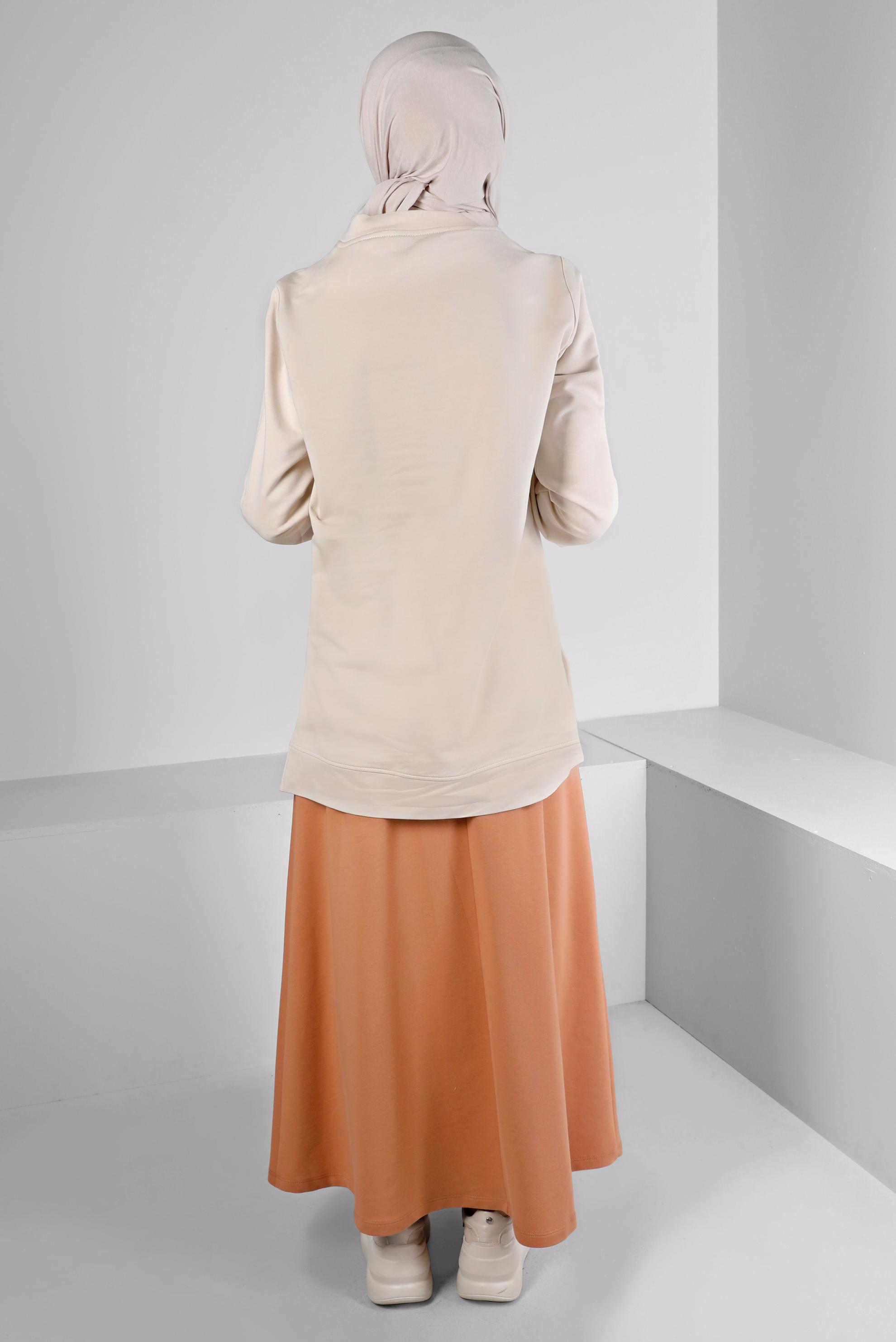 Hijab clothing BEIGE PRINTED SKIRTED SUIT WITH GEM 43389 