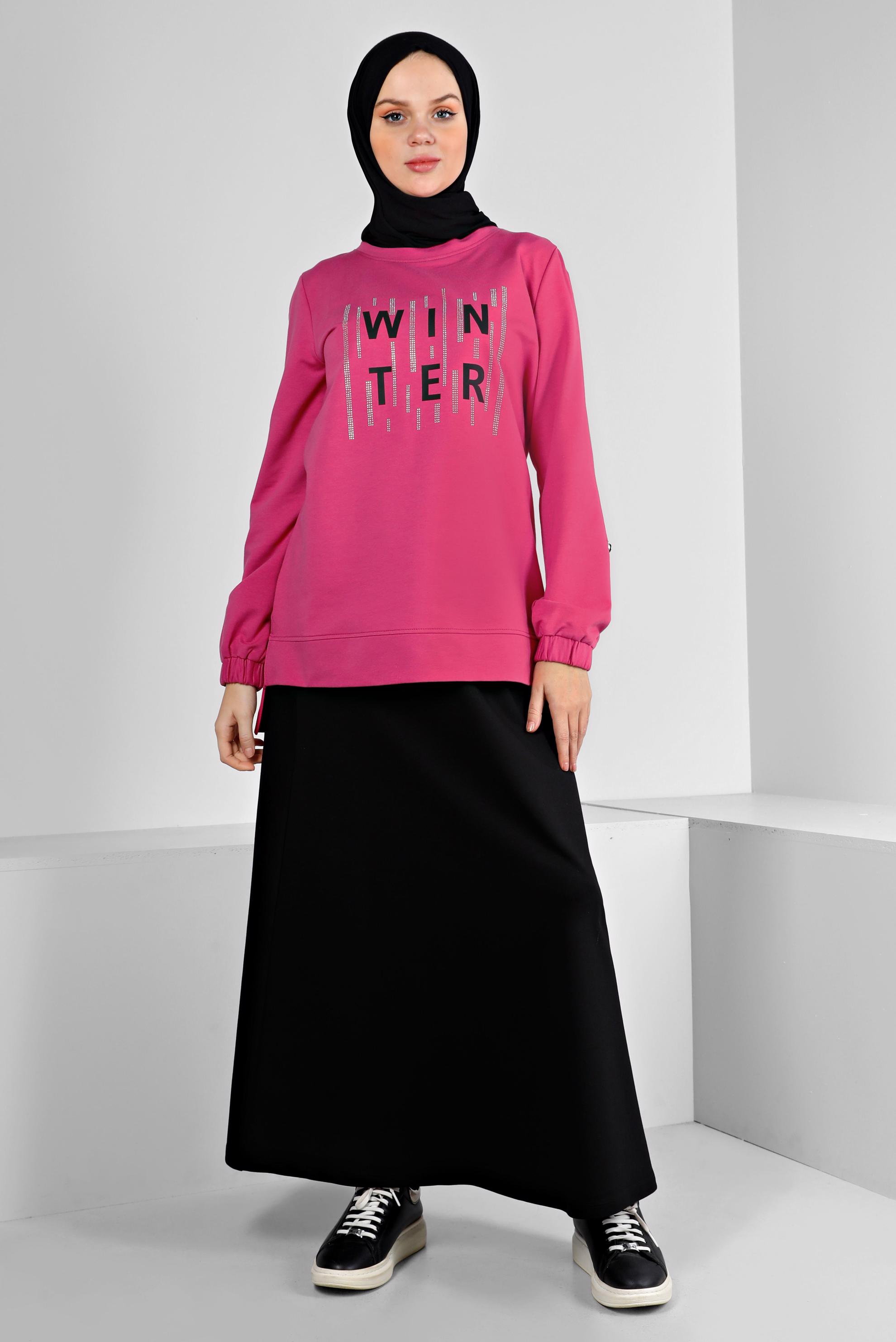 Vêtements hijab FUCHSIA COSTUME JUPE IMPRIMÉ AVEC GEMME 43389