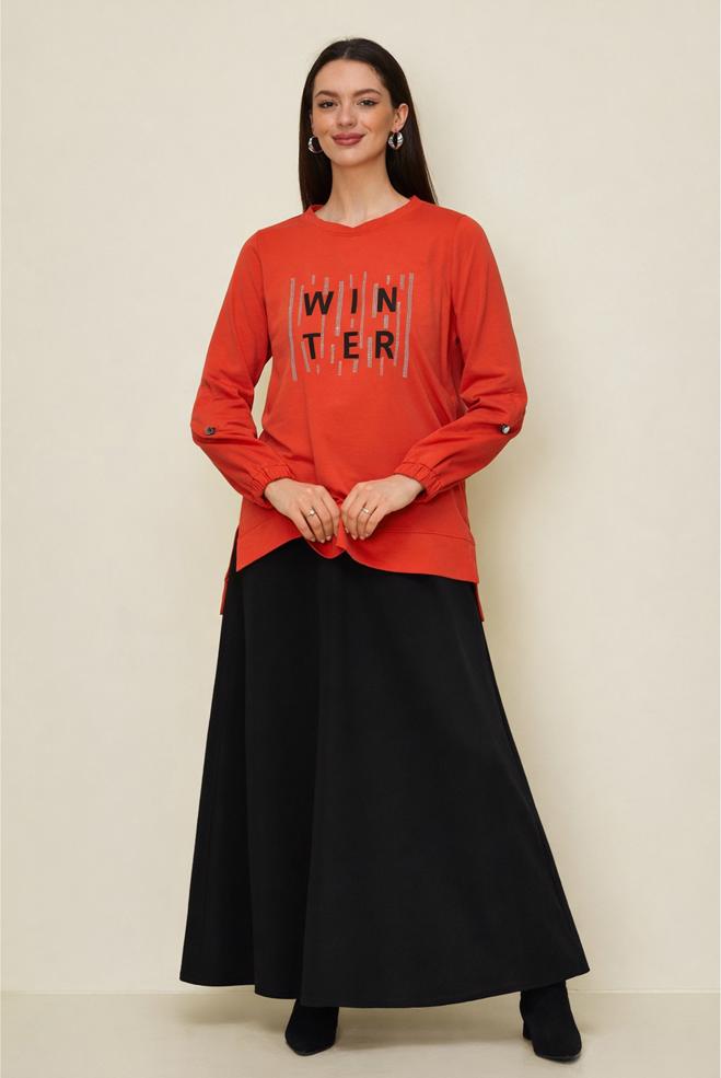 Vêtements hijab ROUGE ENSEMBLE DE SURVÊTEMENT JUPE DÉTAILLÉE GEMME 43389 - ALVİNA