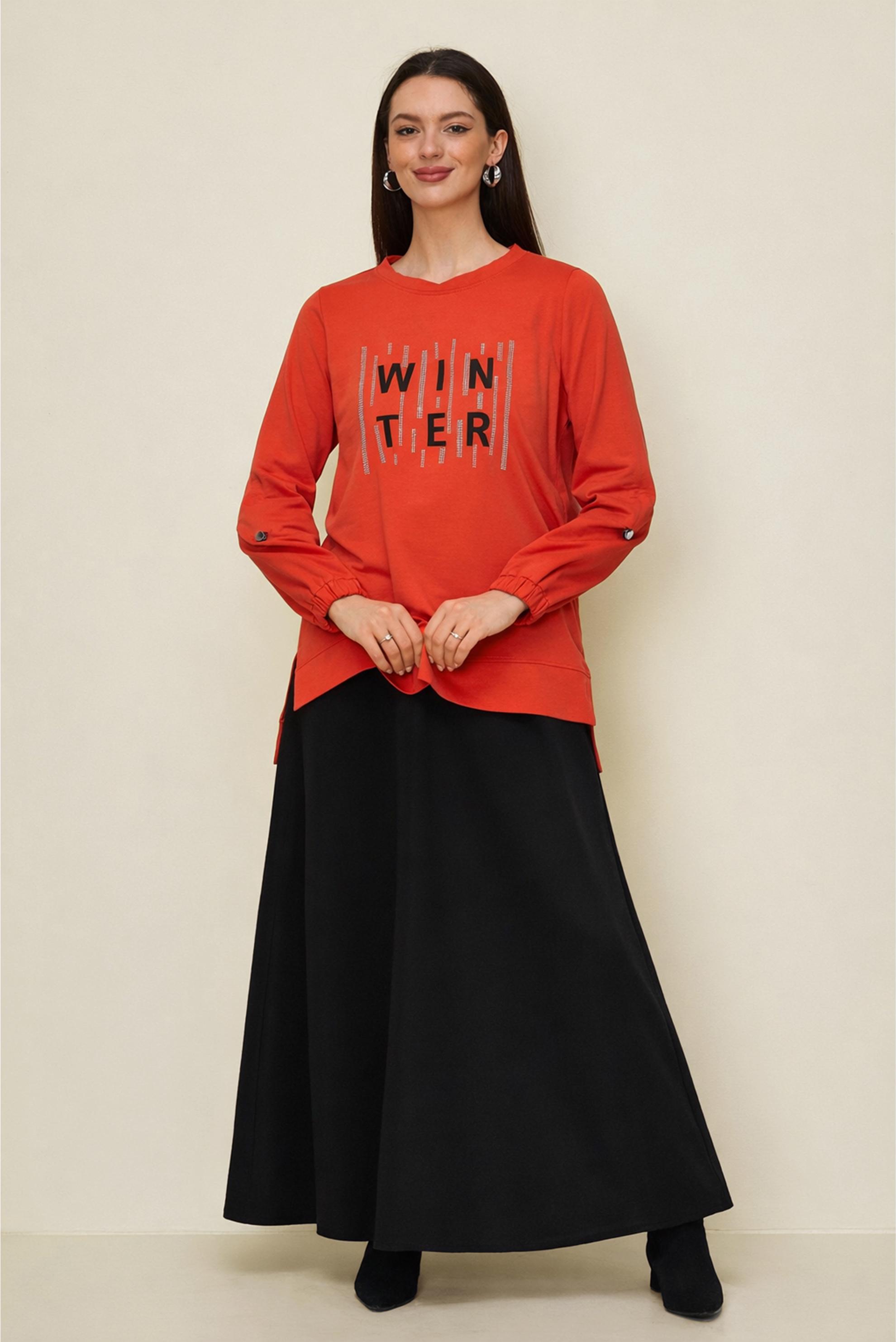 Vêtements hijab ROUGE ENSEMBLE DE SURVÊTEMENT JUPE DÉTAILLÉE GEMME 43389