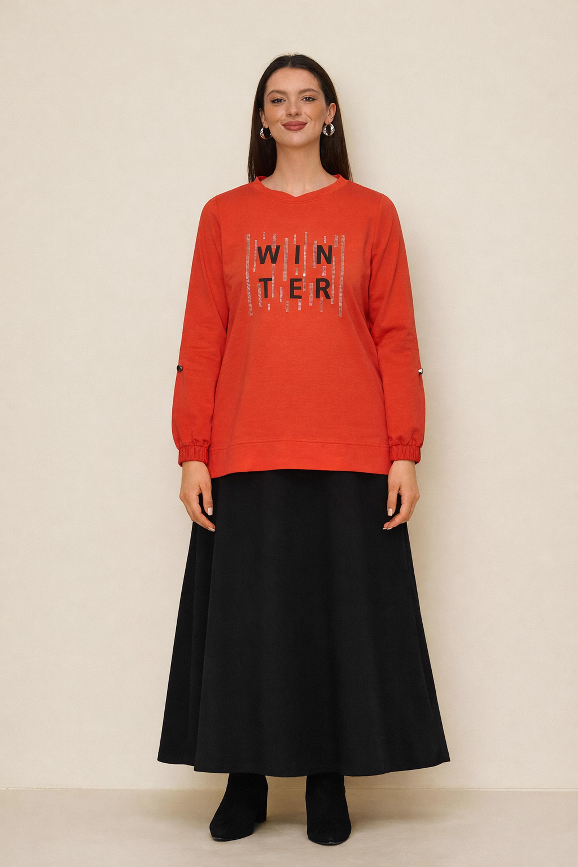 Vêtements hijab ROUGE ENSEMBLE DE SURVÊTEMENT JUPE DÉTAILLÉE GEMME 43389