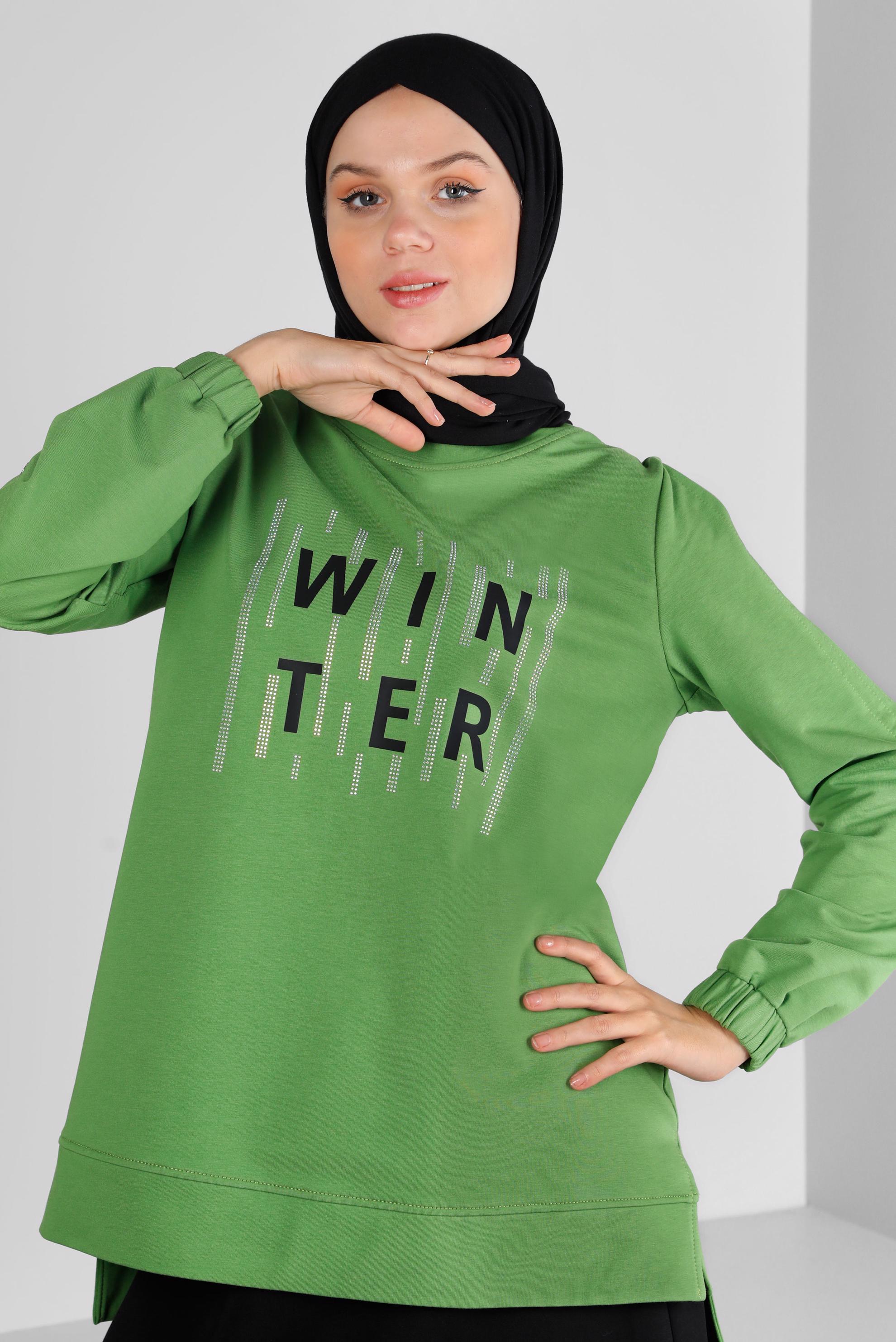 Hijab clothing GREEN PRINTED SKIRTED SUIT WITH GEM 43389 