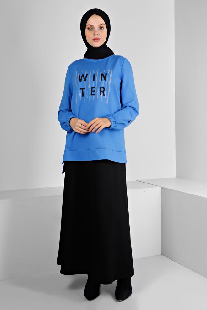 Vêtements hijab BEIGE ENSEMBLE DE SURVÊTEMENT JUPE DÉTAILLÉE GEMME 43389 - ALVİNA