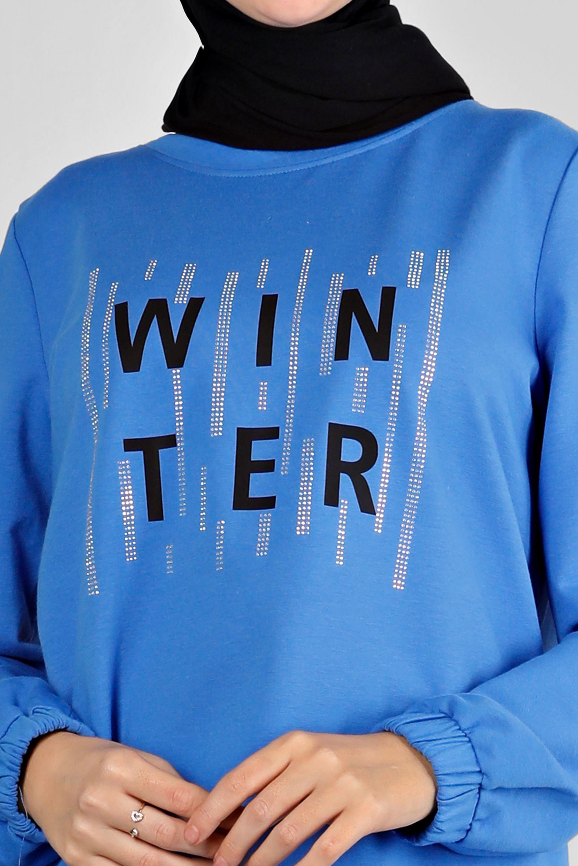 Vêtements hijab BLEU COSTUME JUPE IMPRIMÉ AVEC GEMME 43389