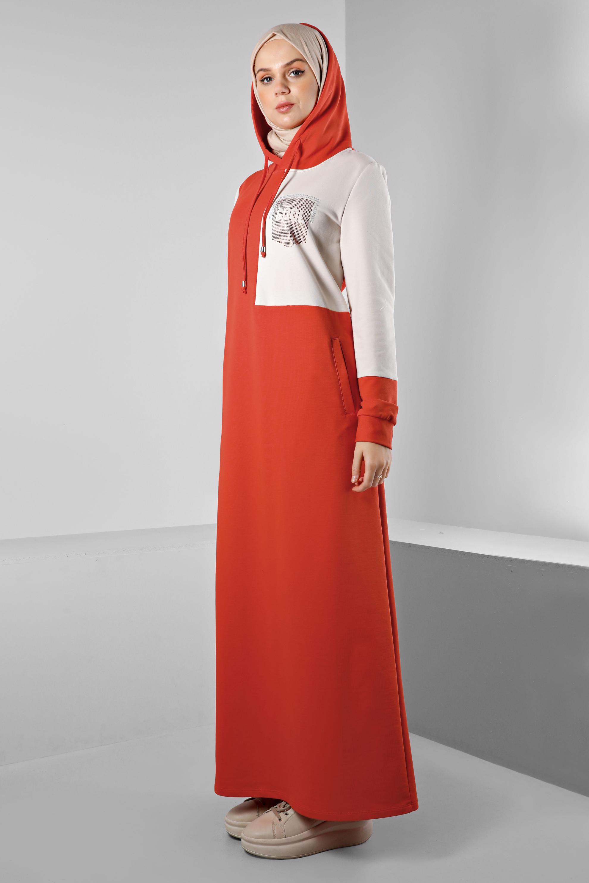 Vêtements hijab ROUGE ROBE DE SURVÊTEMENT À CAPUCHE IMPRIMÉ GEMME 43411