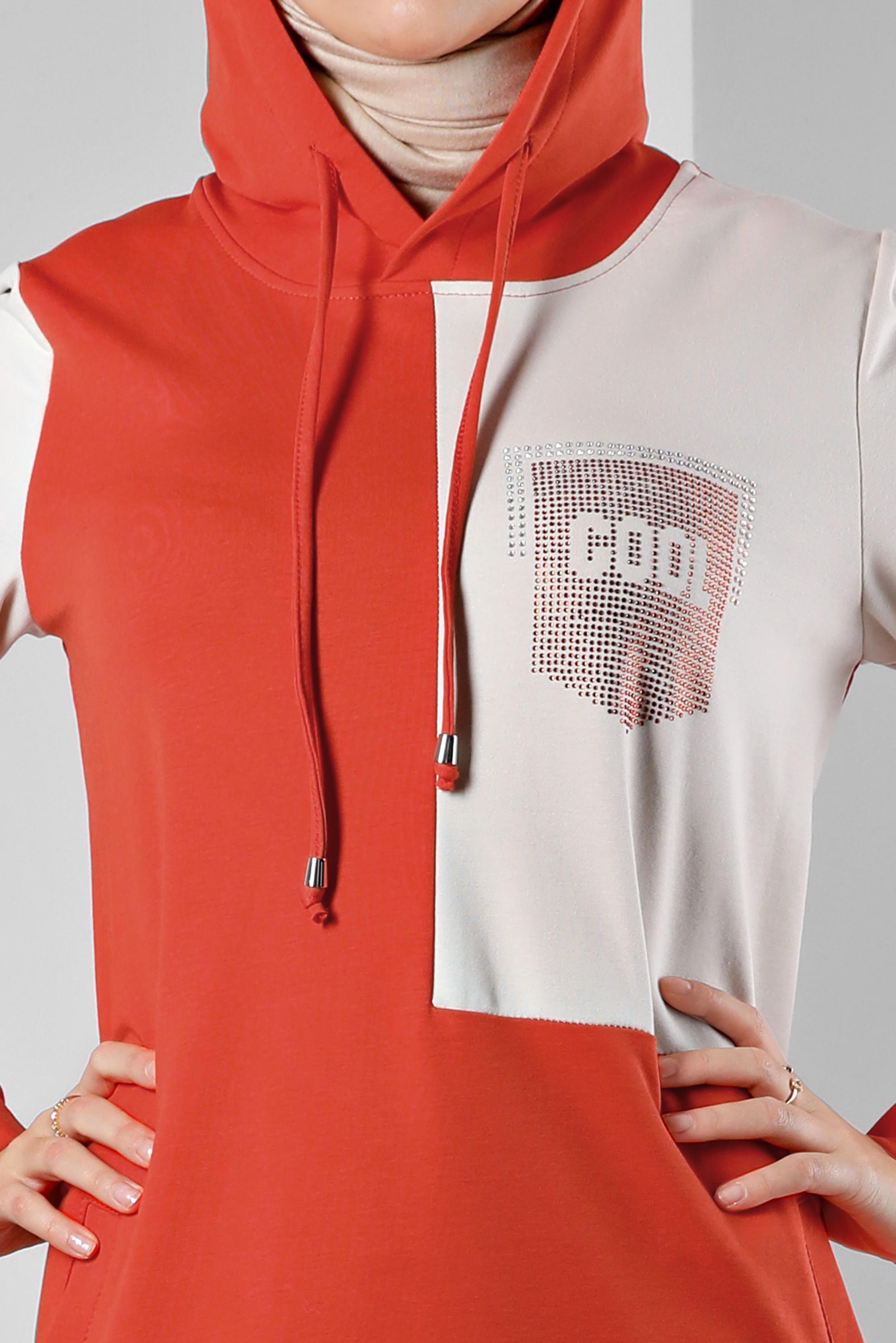 Vêtements hijab ROUGE ROBE DE SURVÊTEMENT À CAPUCHE IMPRIMÉ GEMME 43411