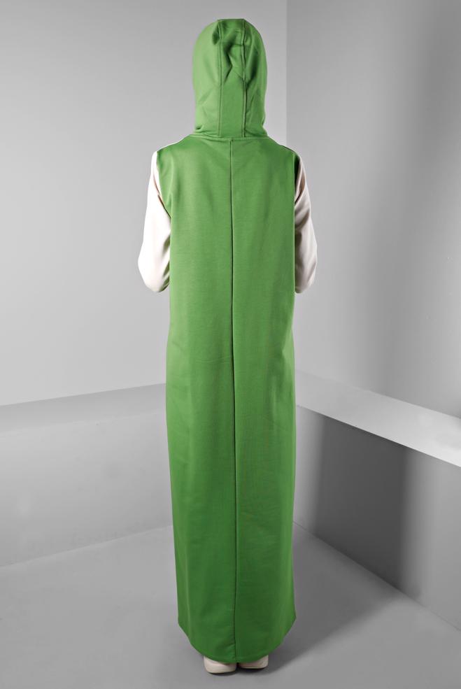 Vêtements hijab VERT ROBE DE SURVÊTEMENT À CAPUCHE IMPRIMÉ GEMME 43411 - ALVİNA