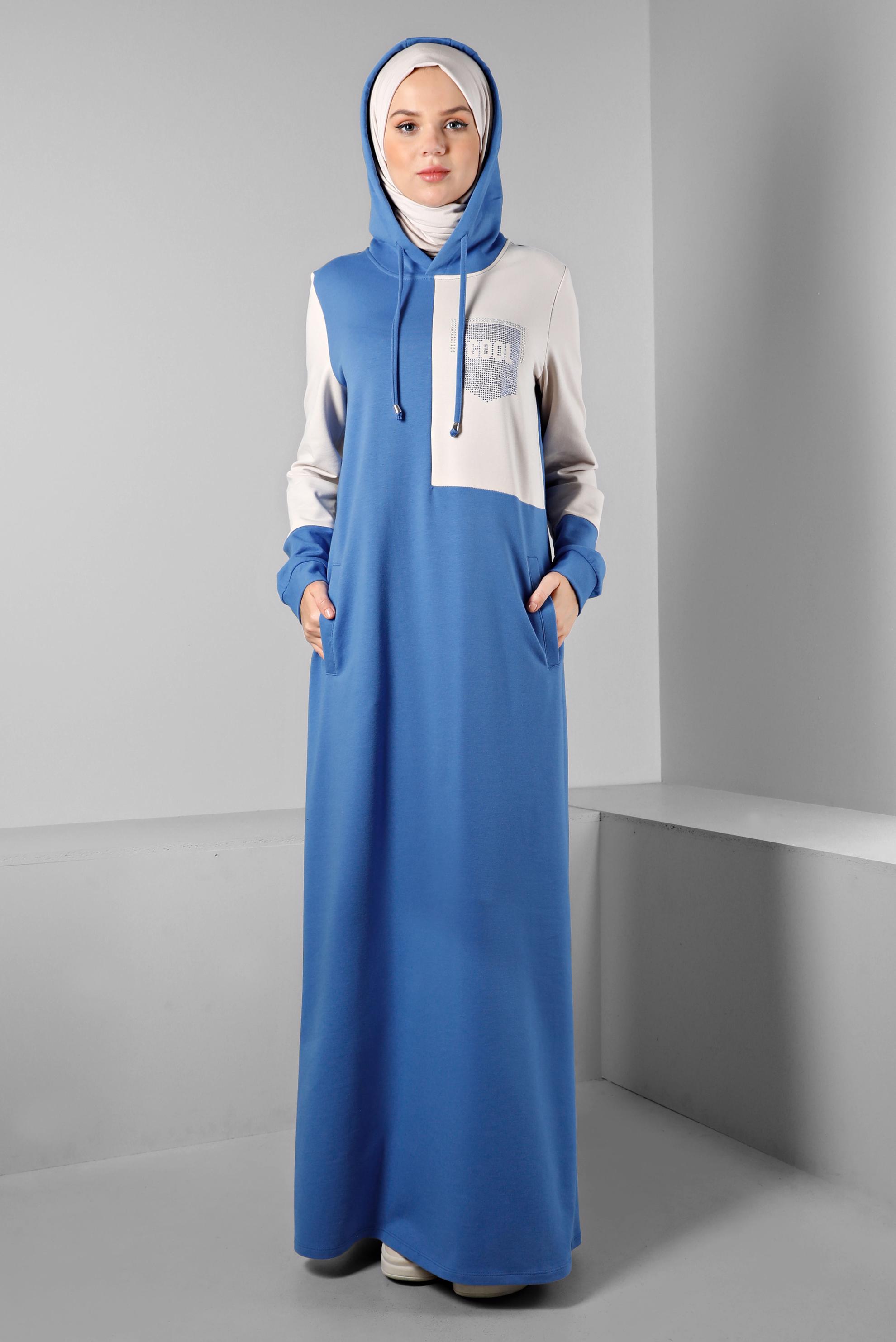 Vêtements hijab BLEU ROBE DE SURVÊTEMENT À CAPUCHE IMPRIMÉ GEMME 43411