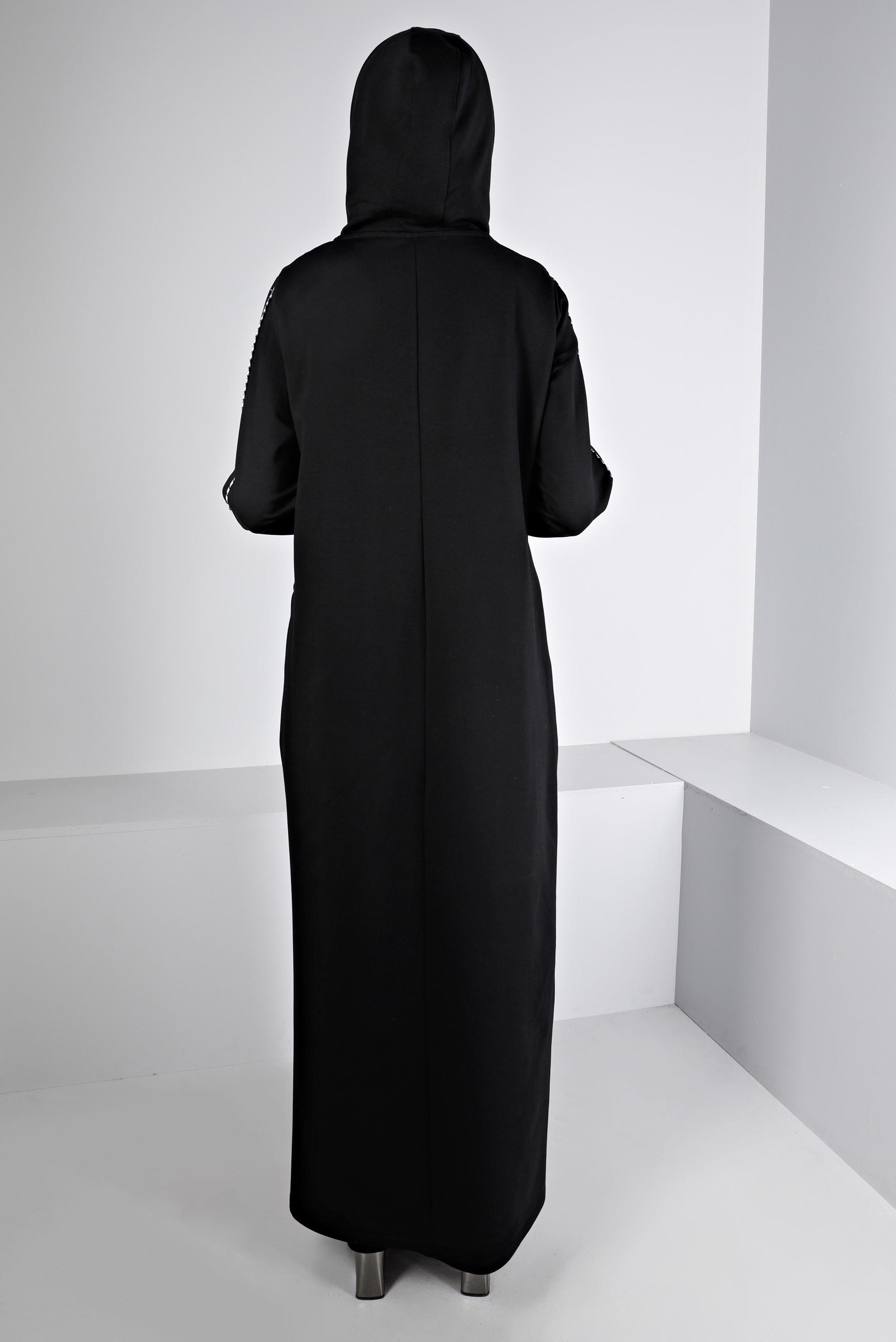 Vêtements hijab NOIR ROBE SURVÊTEMENT IMPRIMÉ À CAPUCHE 43412