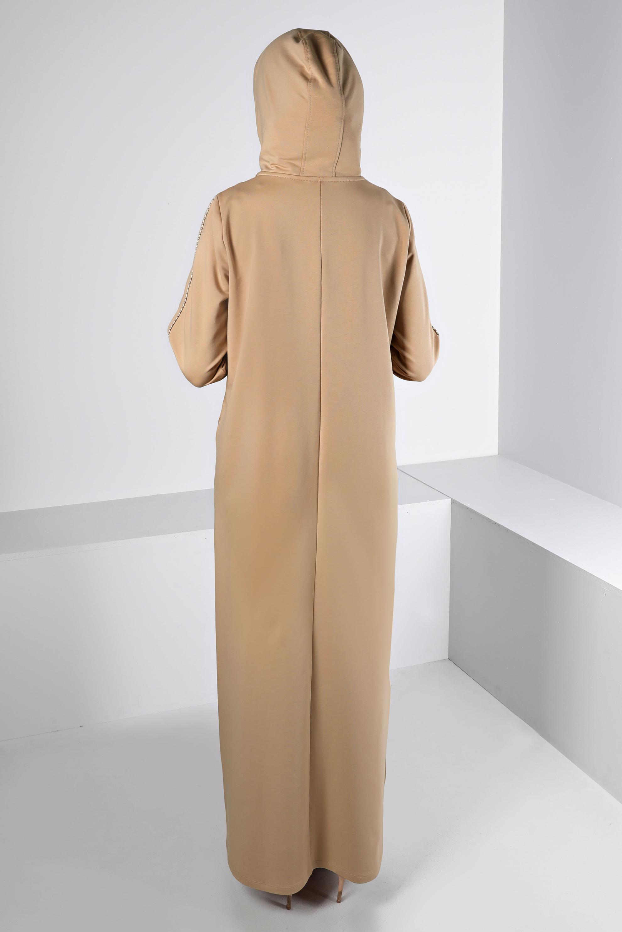 Vêtements hijab BEIGE ROBE SURVÊTEMENT IMPRIMÉ À CAPUCHE 43412