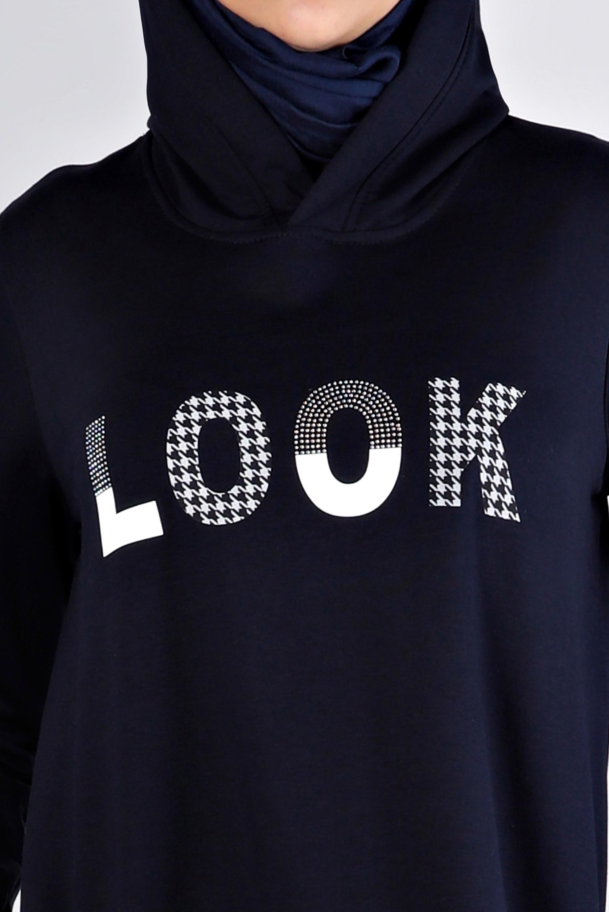 Vêtements hijab BLEU MARINE ROBE SURVÊTEMENT IMPRIMÉ À CAPUCHE 43412