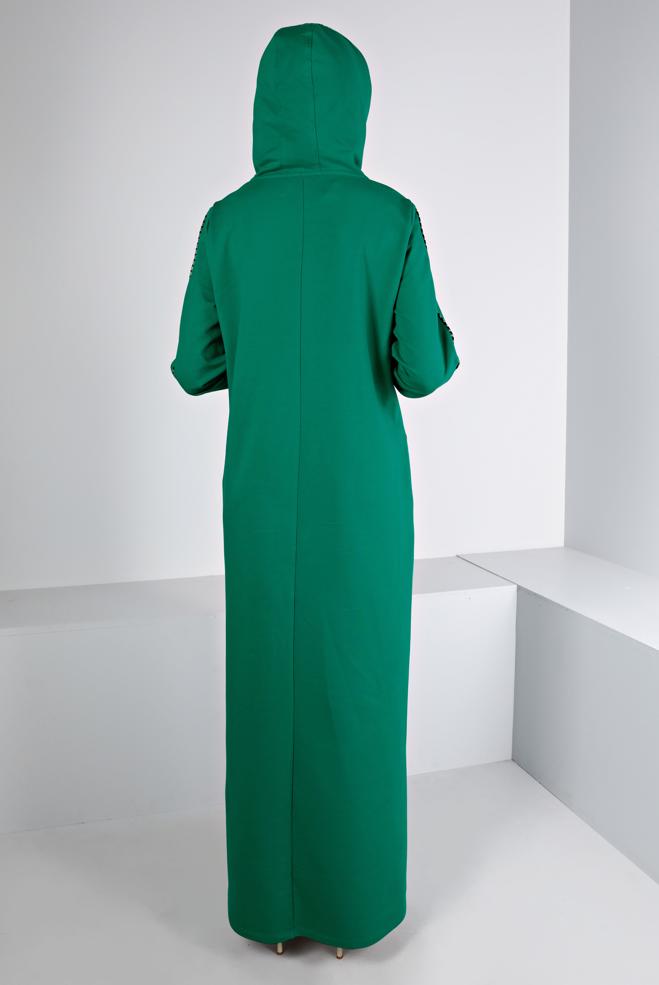 Vêtements hijab VERT ROBE SURVÊTEMENT IMPRIMÉ À CAPUCHE 43412 - ALVİNA