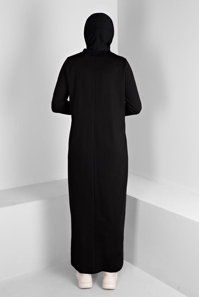 Vêtements hijab NOIR ROBE DE SURVÊTEMENT IMPRIMÉ SLOGAN 43445 - ALVİNA