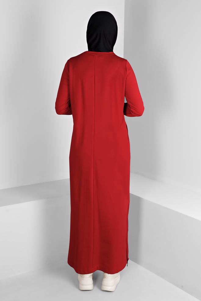 Vêtements hijab ROUGE ROBE DE SURVÊTEMENT IMPRIMÉ SLOGAN 43445 - ALVİNA