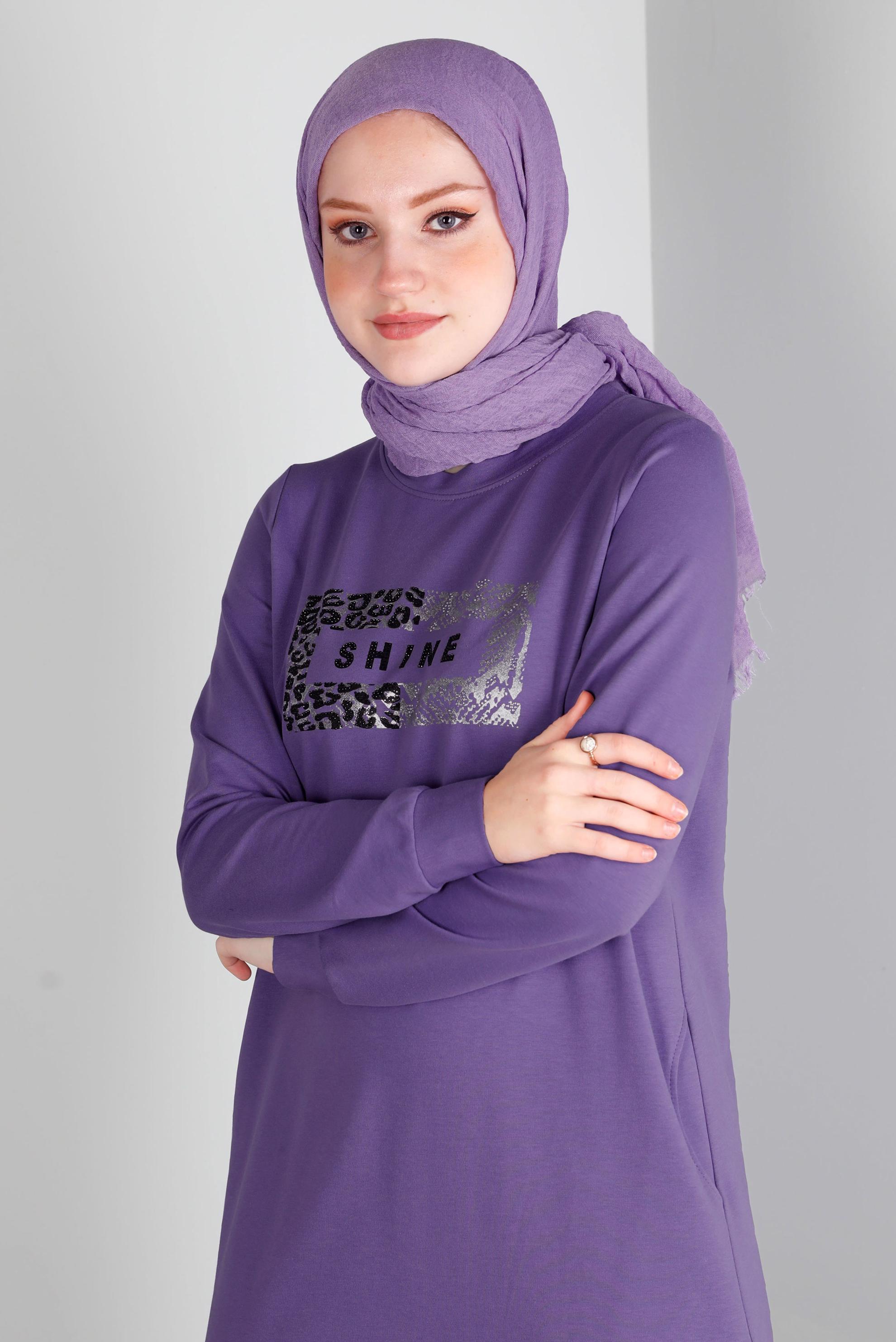 Vêtements hijab POURPRE ROBE DE SURVÊTEMENT IMPRIMÉ SLOGAN 43445