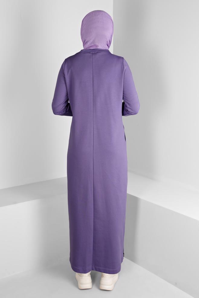 Vêtements hijab POURPRE ROBE DE SURVÊTEMENT IMPRIMÉ SLOGAN 43445 - ALVİNA