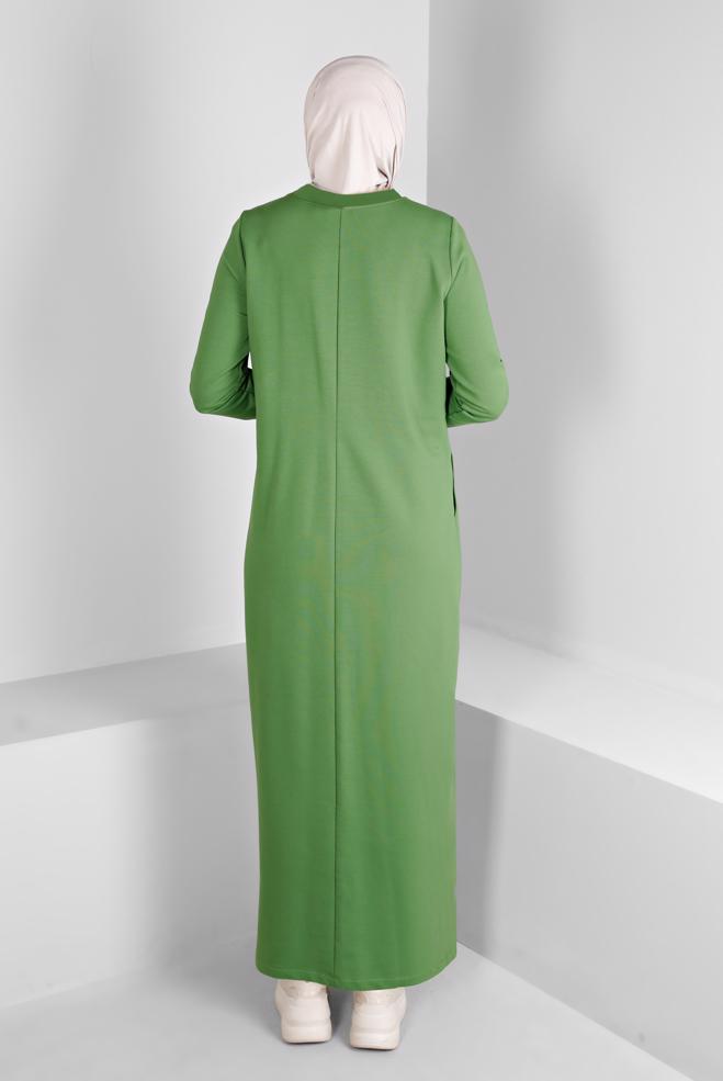 Vêtements hijab VERT ROBE DE SURVÊTEMENT IMPRIMÉ SLOGAN 43445 - ALVİNA