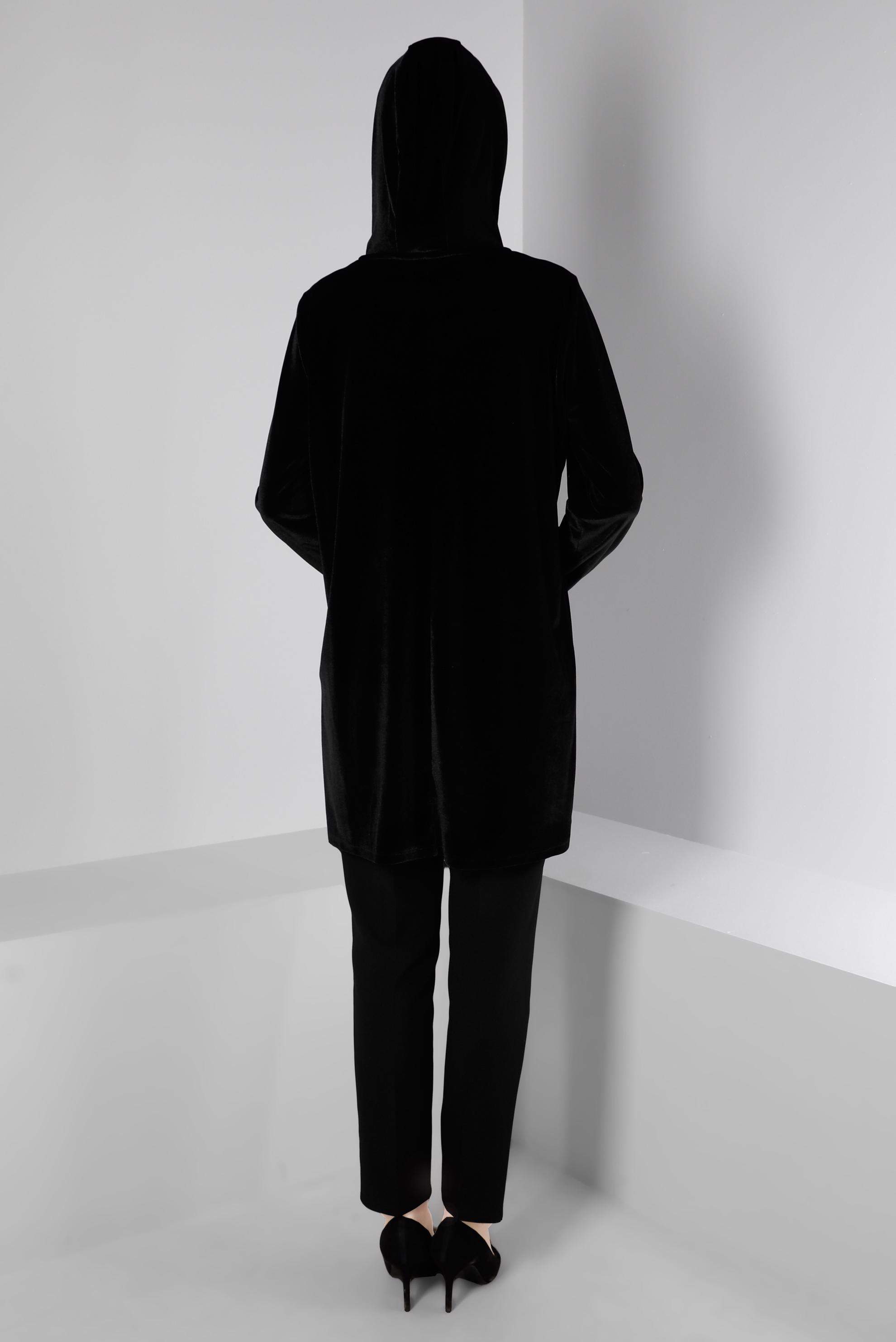 Tesettür giyim SİYAH TAŞ DETAYLI KADİFE EŞOFMAN TUNİK 43451