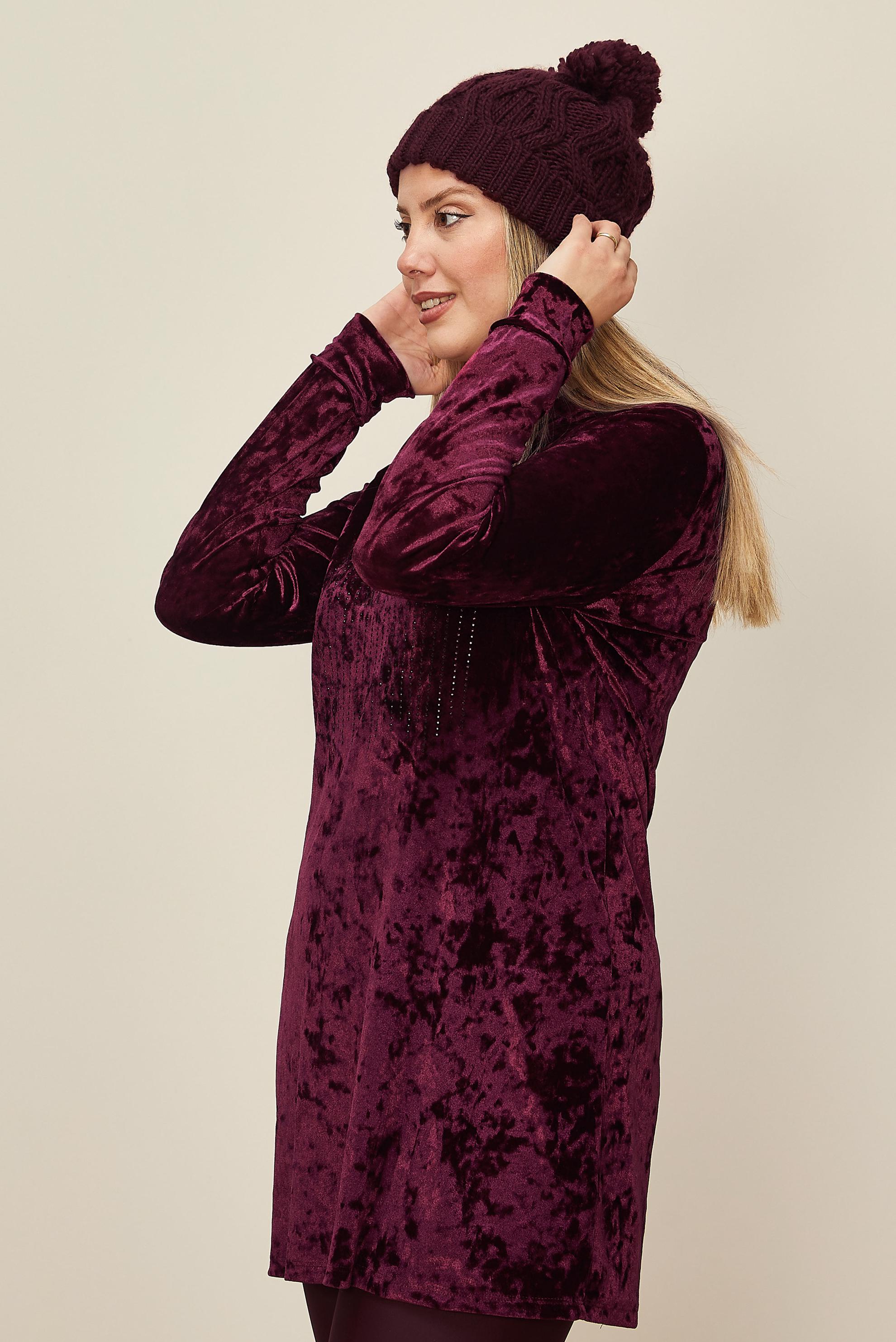 Hijab clothing CLARET RED GEM DETAIL VELVET TRACKSUIT TUNIC 43451