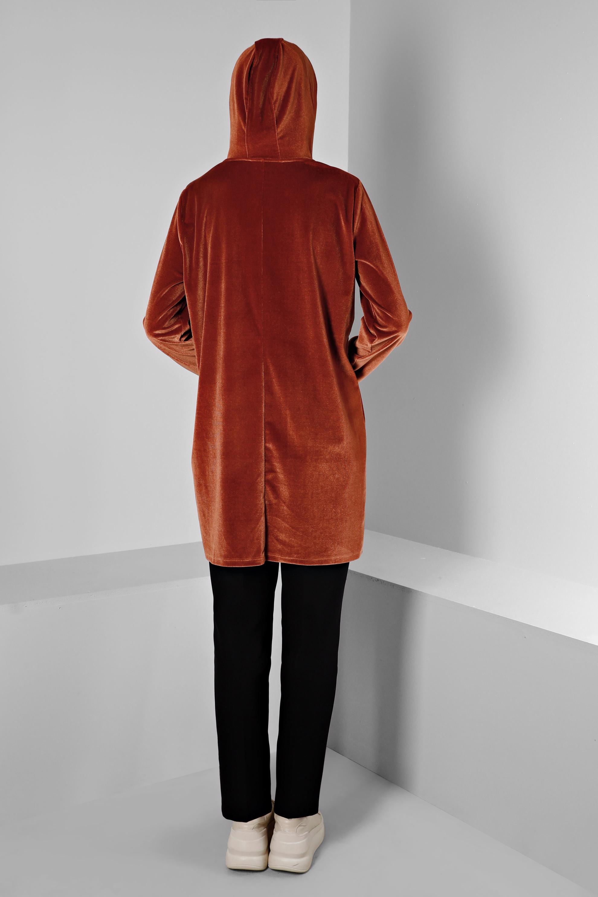 Hijab clothing ORANGE GEM DETAIL VELVET TRACKSUIT TUNIC 43451