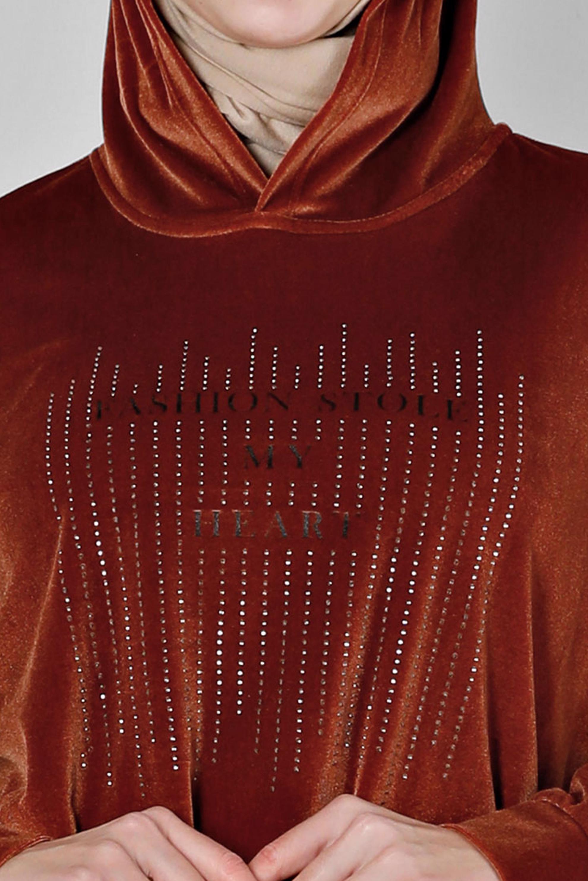 Hijab clothing ORANGE GEM DETAIL VELVET TRACKSUIT TUNIC 43451