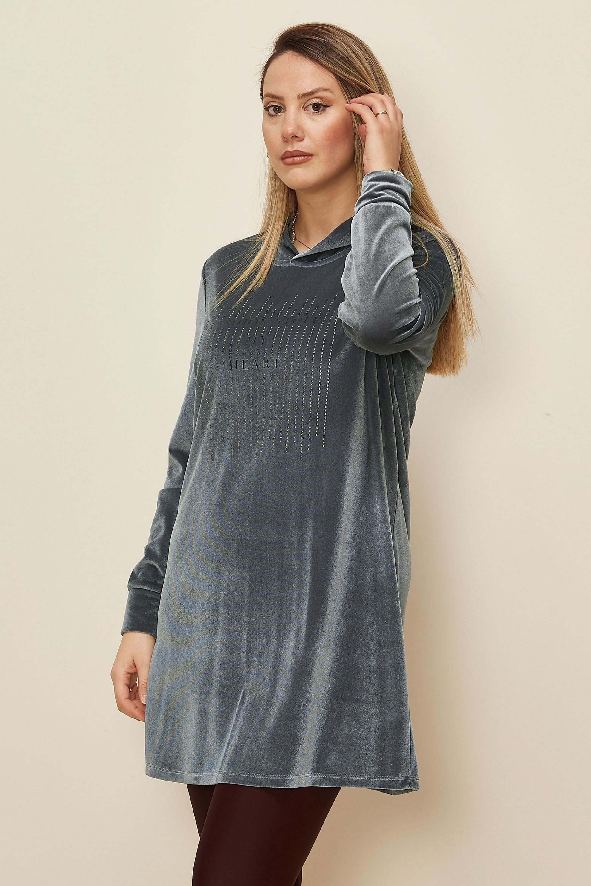 Hijab clothing SILVER GEM DETAIL VELVET TRACKSUIT TUNIC 43451