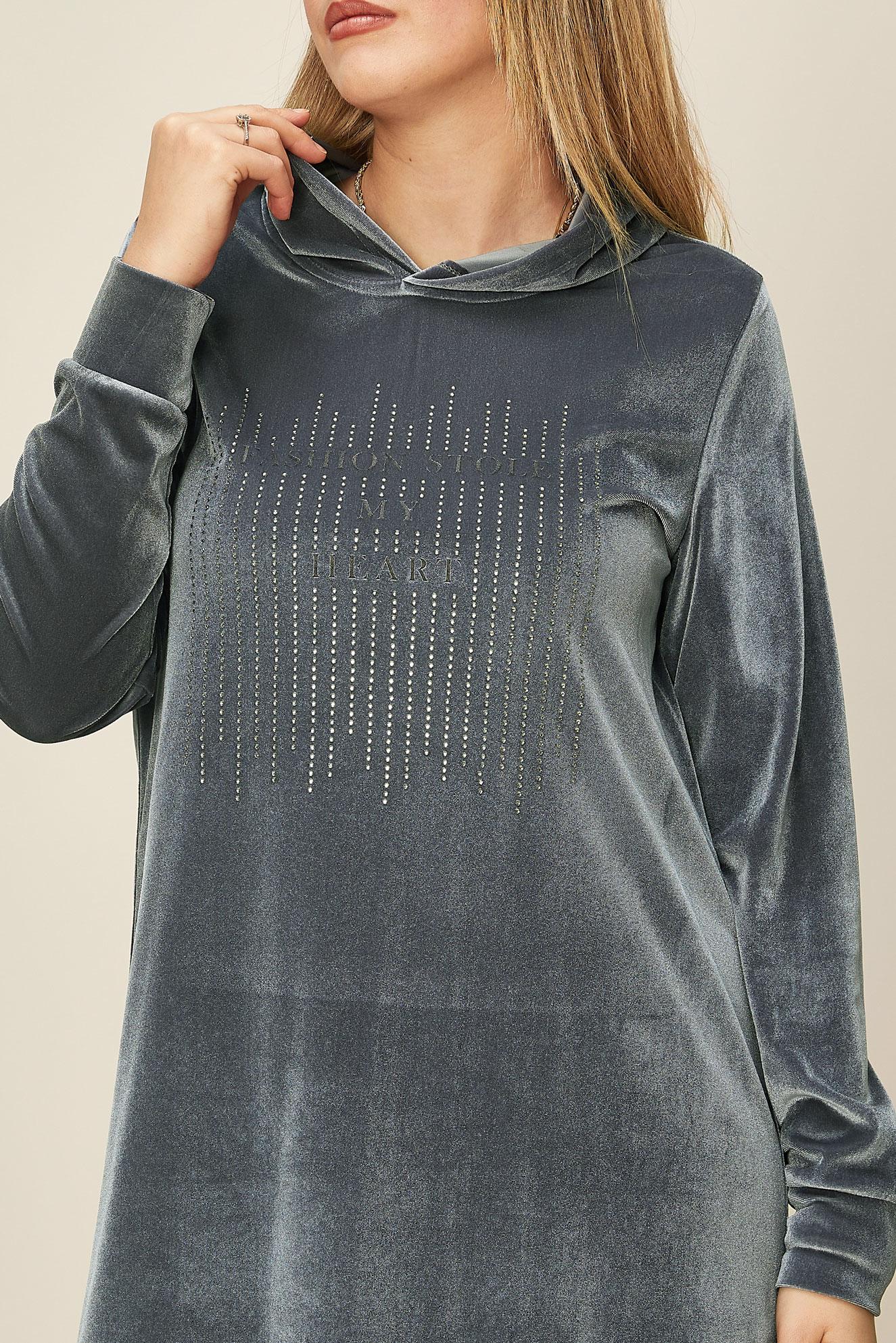 Hijab clothing SILVER GEM DETAIL VELVET TRACKSUIT TUNIC 43451