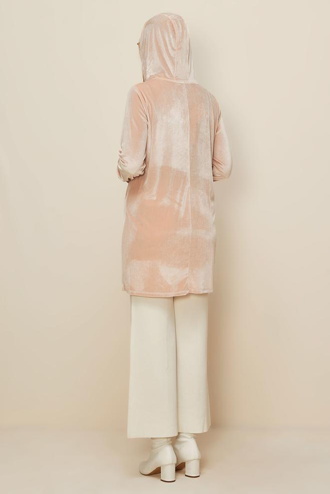 Hijab clothing PINK GEM DETAILED VELVET TRACKSUIT TUNIC 43451 - ALVİNA