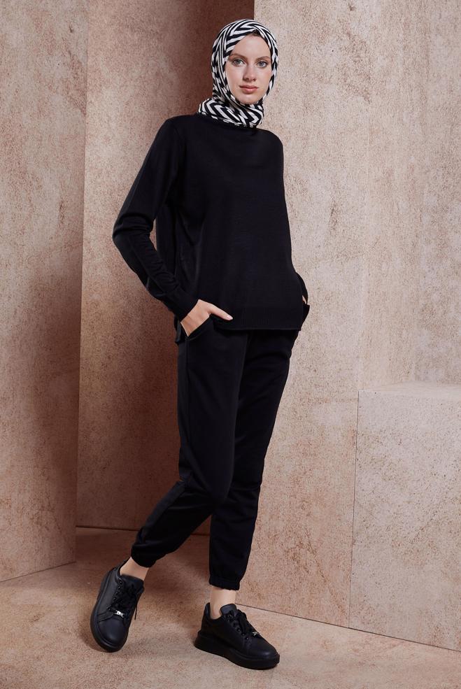 Vêtements hijab NOIR PANTALON DE SURVÊTEMENT À JAMBES ÉLASTIQUES 70397-1 - ALVİNA