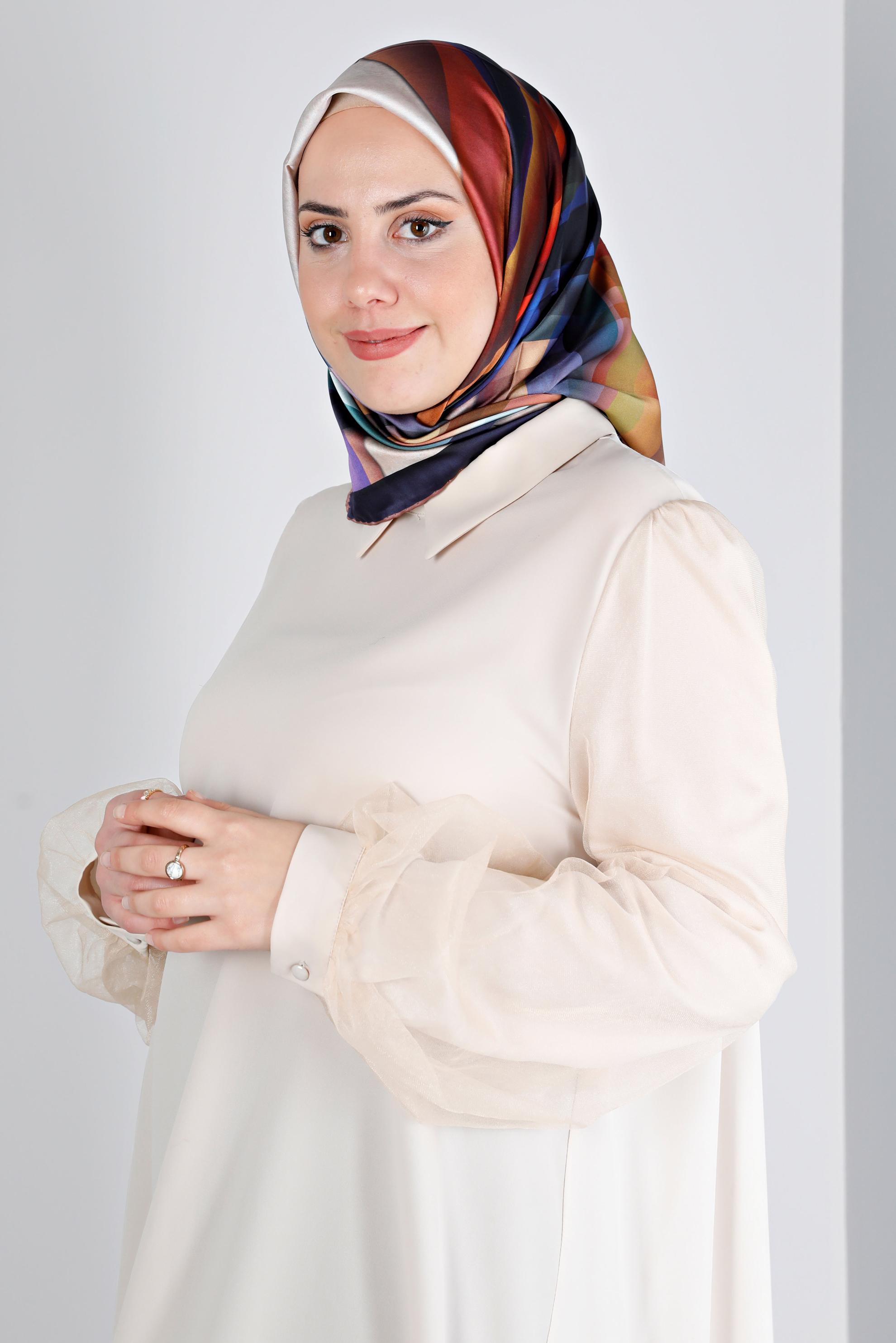 Tesettür giyim LACİVERT ALVİNA DİJİTAL SURA EŞARP 8201 