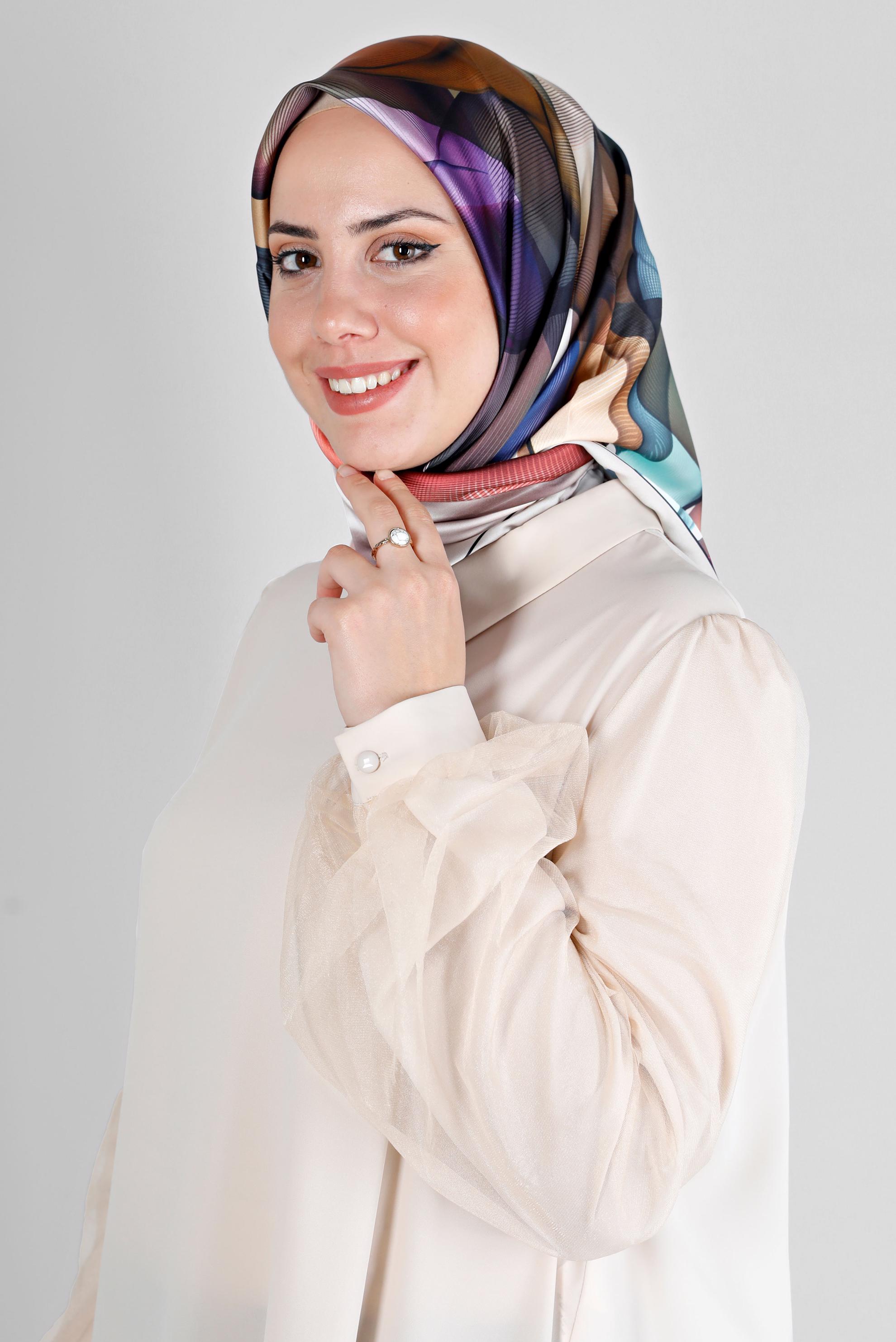 Tesettür giyim VİZON ALVİNA DİJİTAL EŞARP 8202