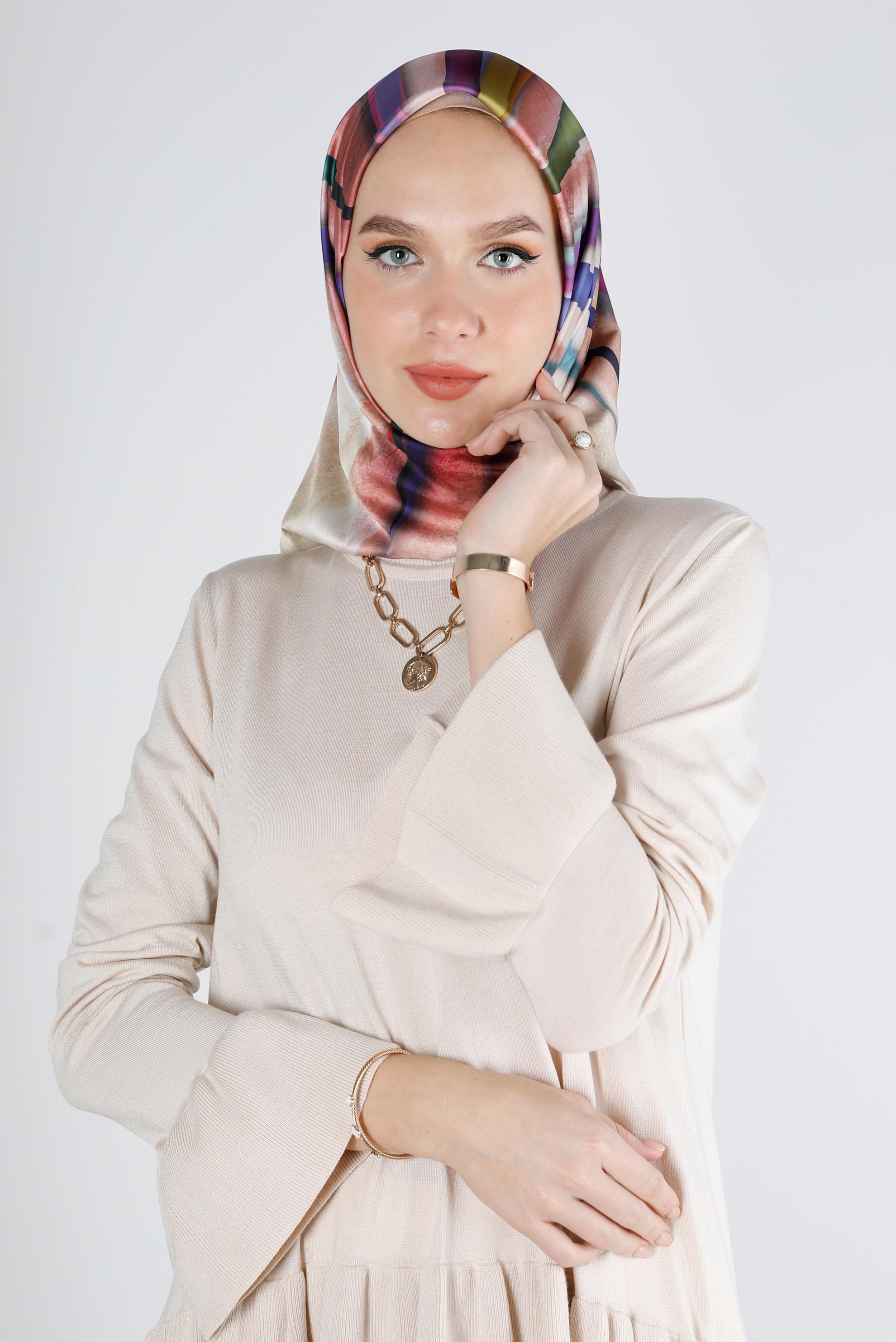 Tesettür giyim PUDRA ALVİNA DİJİTAL EŞARP 8203