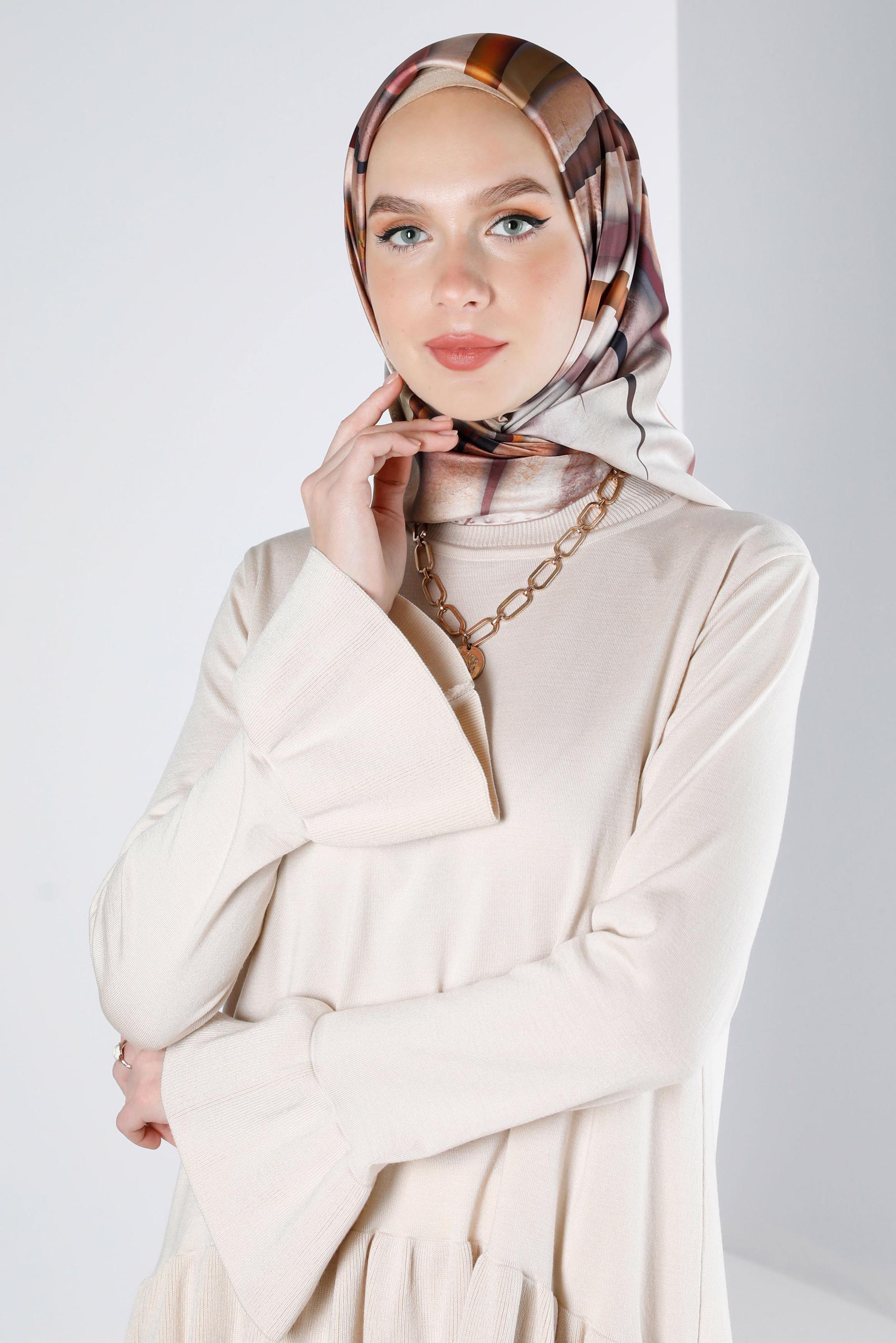 Tesettür giyim KAHVE ALVİNA DİJİTAL EŞARP 8203